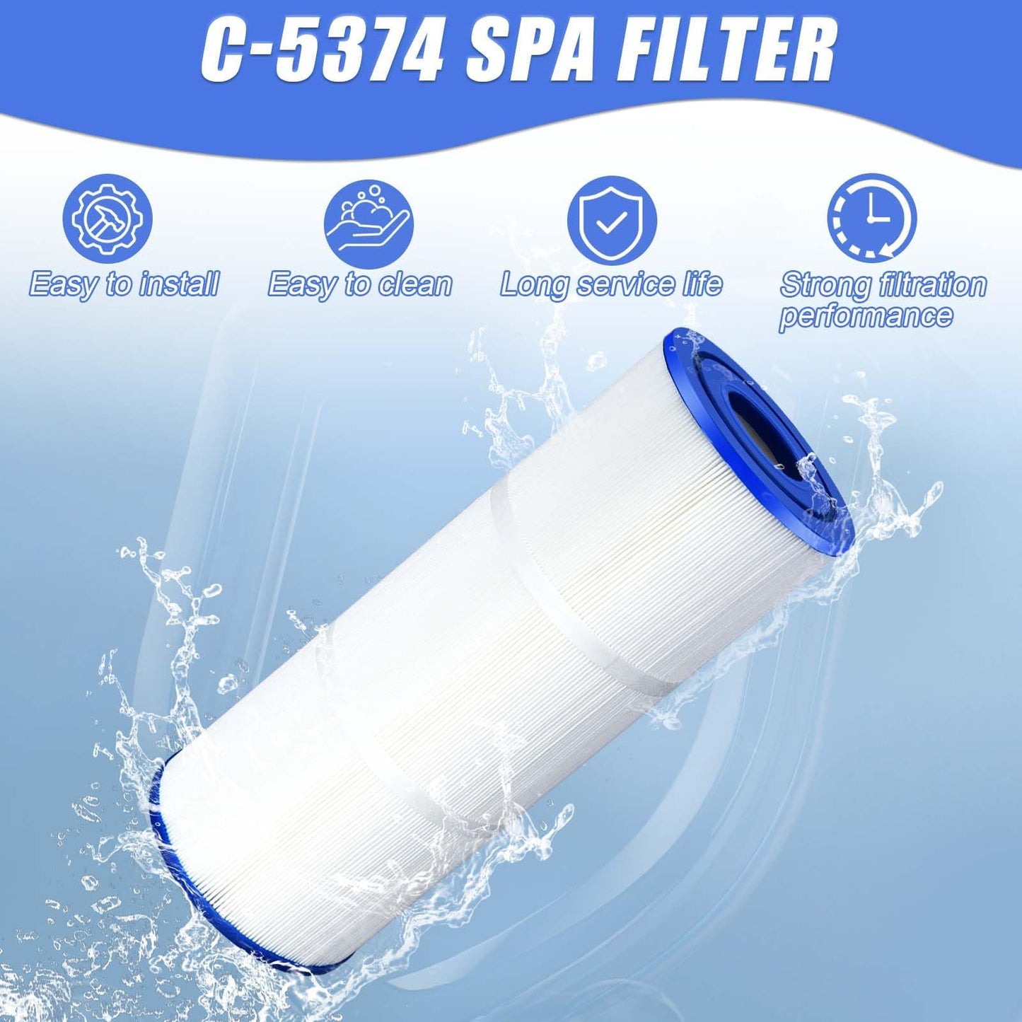 Zhenx C-5374 ‎Spa Filter Cartridge, Compatible with Unicel C-5374, Filbur FC-2971, PLBS75, Filter Area: 75 sq. ft, 2 Pack.