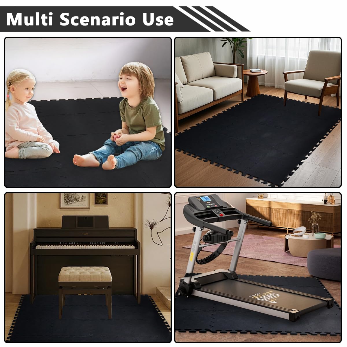 16 Pcs Thick Sound Absorbing Interlocking Floor Mats, 11.8 x 11.8 x 0.4 inches High Density Piano Carpet Drum Rug, Non-Slip Anti Vibration Soundproof Pads Acoustic Blankets for Music Studio, Black