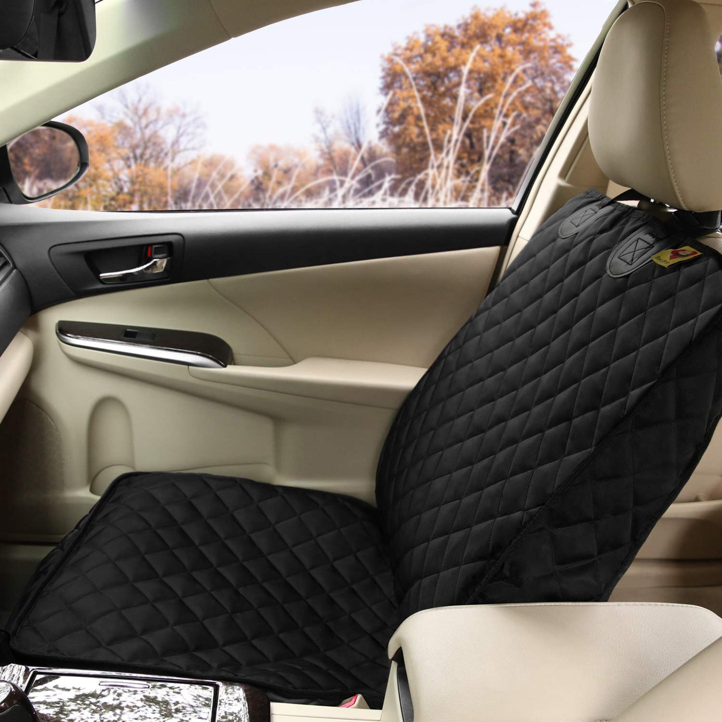 Bark Lover Deluxe Dog Seat Cover for Front Seat-More Durable Waterproof Front Seat Protector, High Heat Resistant and Nonslip Front Seat Cover for Dogs Kids, Universal Size (Black)