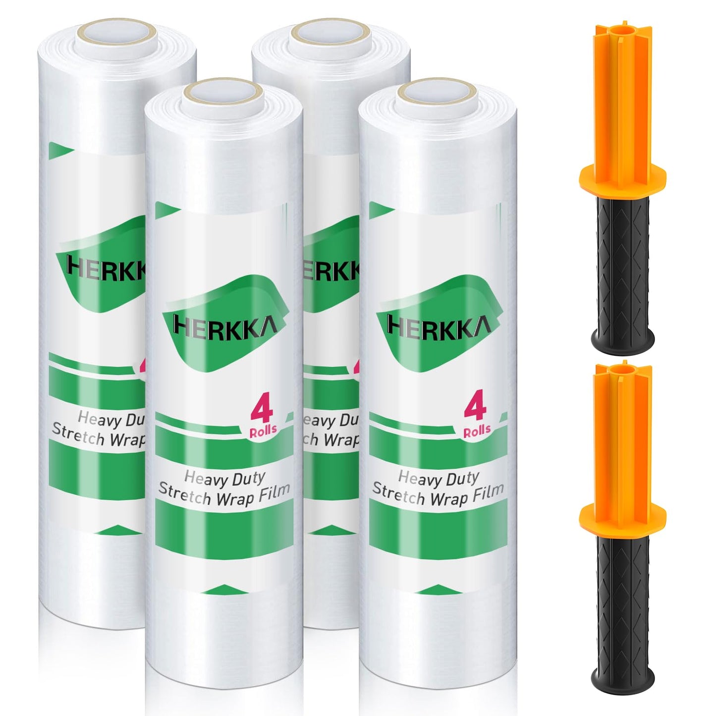 Stretch Film, HERKKA Stretch Wrap with Handles Industrial Strength, Moving Wrapping Plastic Roll, Shrink Wrap for Pallet Wrap, 15" x 1000 Feet, 4 Pack, 60 Gauge