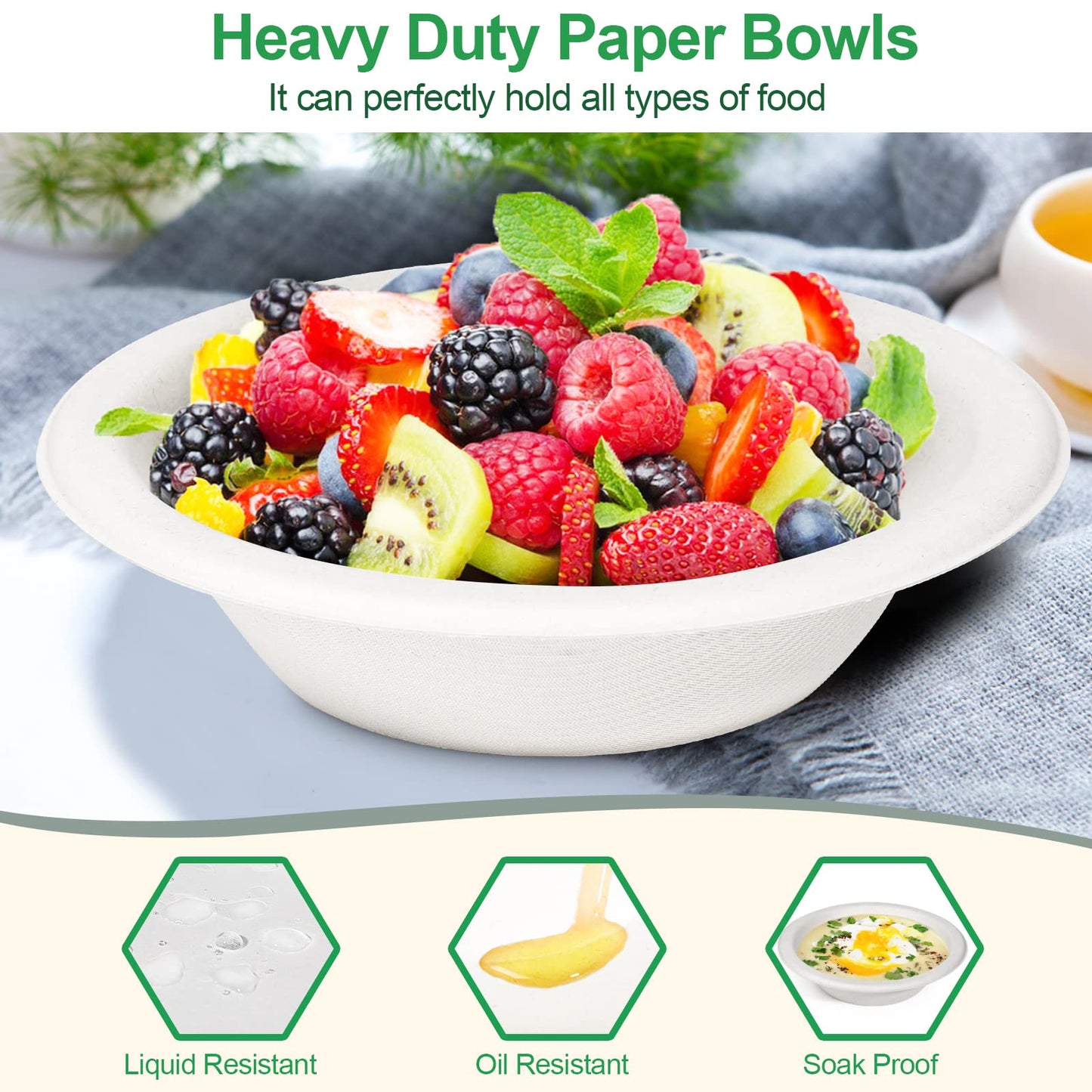 Paper Bowls Disposable 20 oz: 150 Pack Compostable Paper Bowls, Heavy Duty Disposable Bowls for Hot Soup, Salad, Ice Cream, Biodegradable Bowls Made Of White Sugarcane