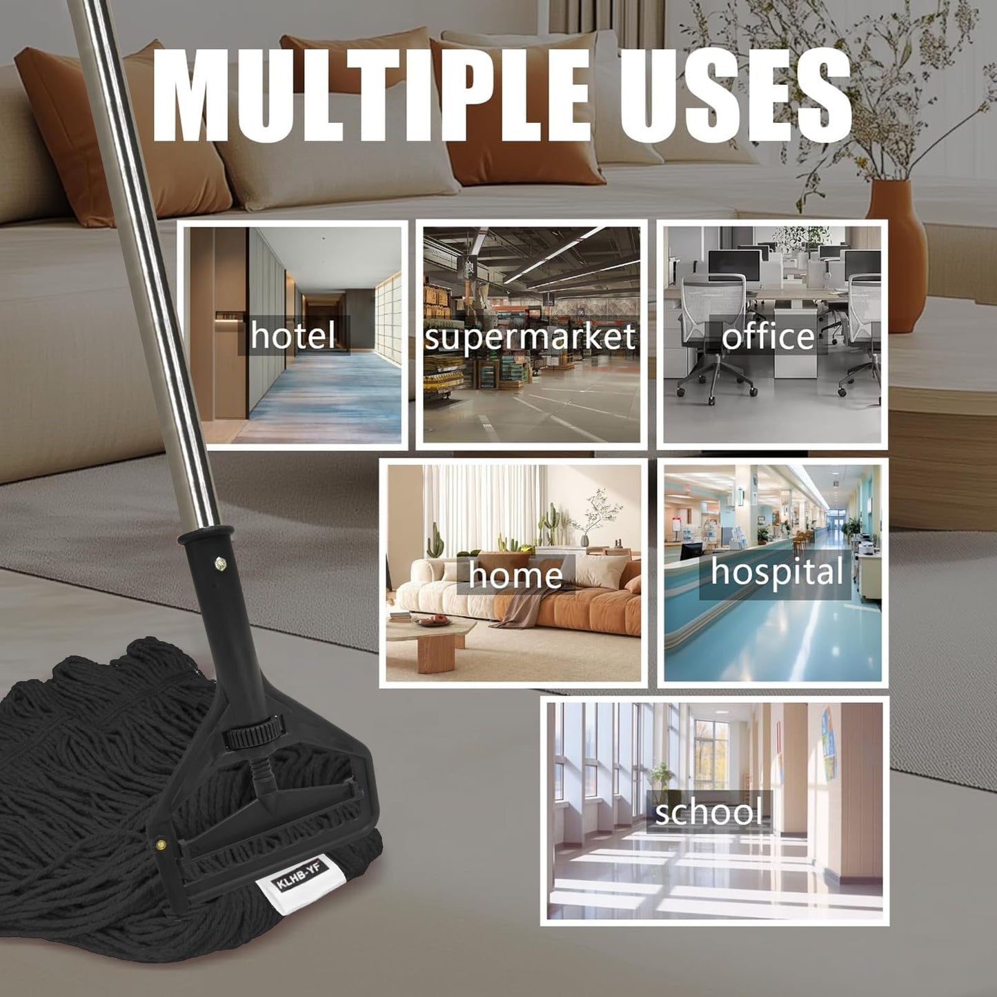 59" Adjustable Heavy Duty Commercial Industrial Mop Handle - 2 Pieces, Universal Replacement Holder
