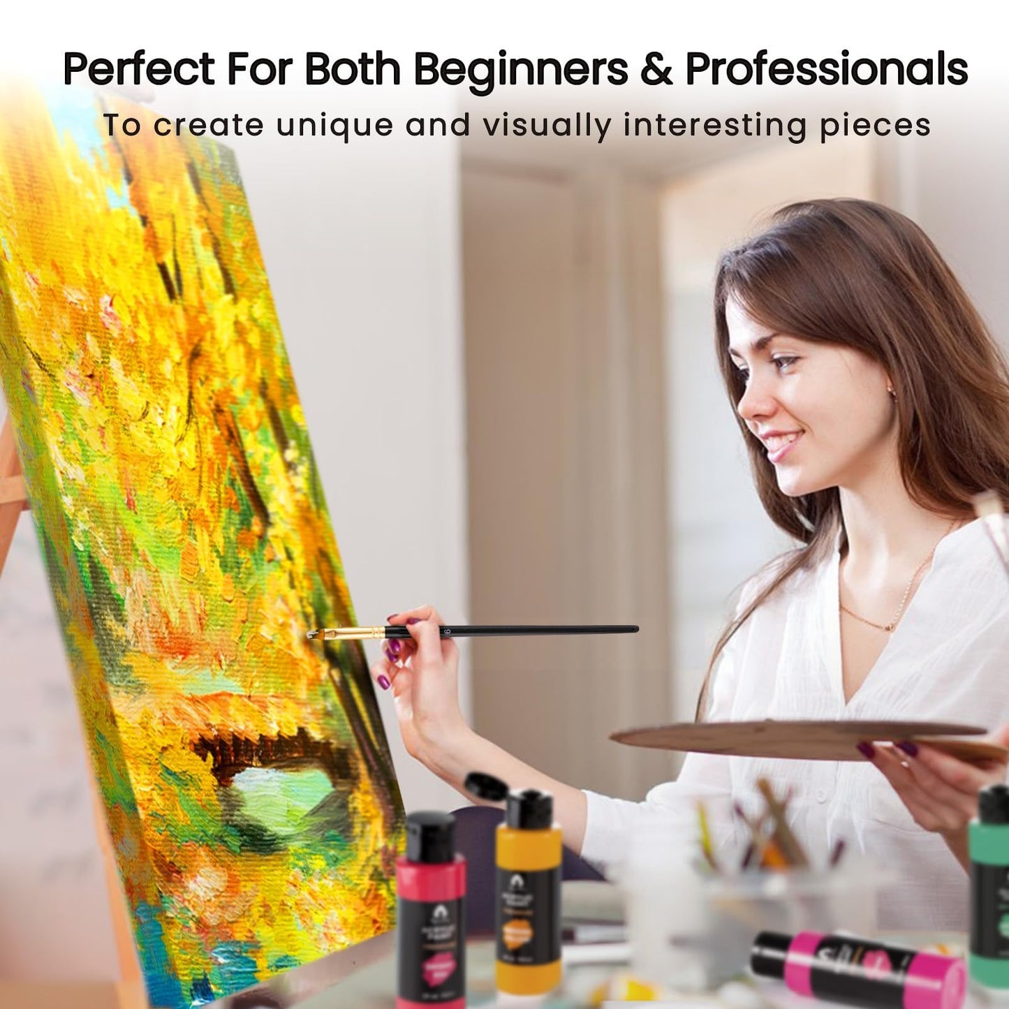 Acrylic Paint Set, 52 PCS Art Craft Paint Kit with 12 Brushes, 2oz/60ml Bottles, Gifts for Artists Adult Beginners Painting on Canvas Rocks Wood Ceramic Fabric Premium Art Supplies (36 Classic Colors)