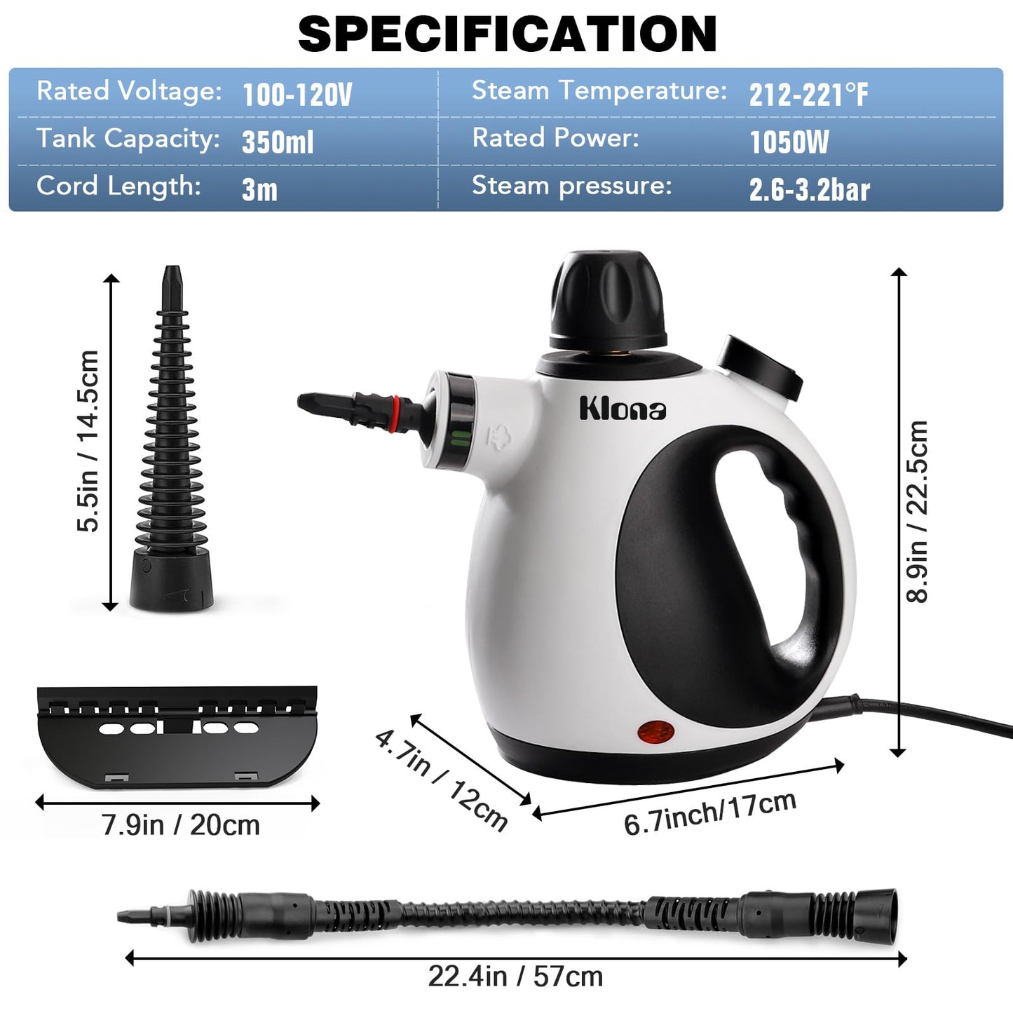 KLONA Handheld Steam Cleaner, Steam Cleaner for Home with 10 Accessory Kit, Multipurpose Portable Upholstery Steamer Cleaning with Safety Lock to Remove Grime, Grease.