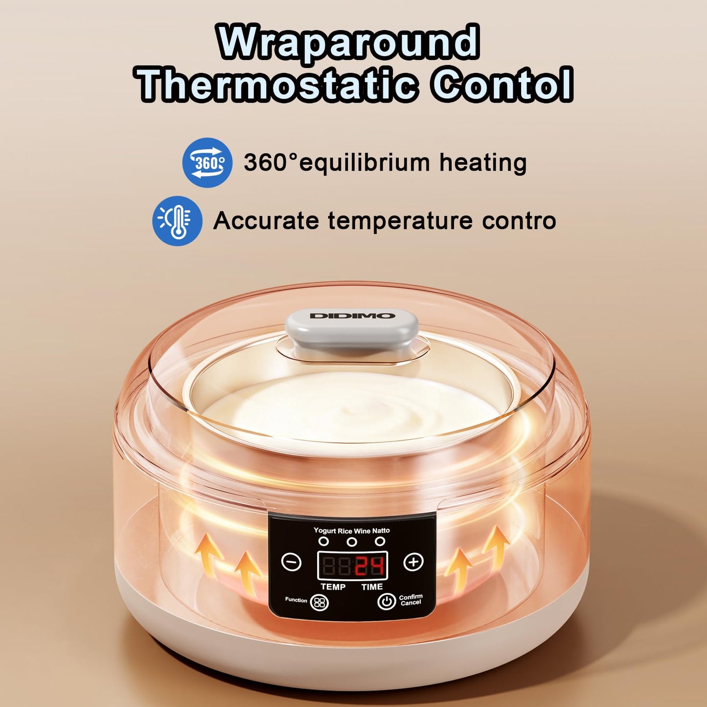 DiDimo Yogurt Maker with Adjustable Temp & Timer, 1.2L Stainless Steel Greek Yogurt Machine, Automatic Natto Maker Rice Wine Fermenter, Digital Display Compact 1.3QT Pot for Kitchen (BPA-Free)