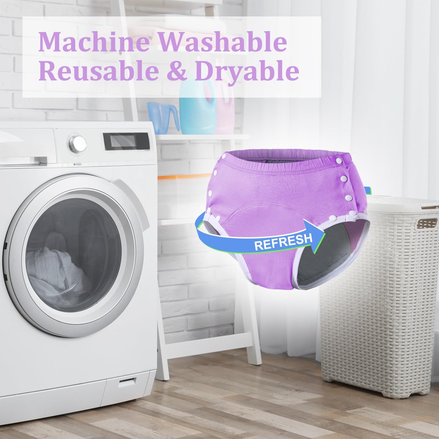 Timgle 8 Pcs Reusable Adult Diapers for Women Incontinence Adults Leak Proof Cotton Cloth Underwear Washable Absorbency Underpants Briefs Overnight Urinary Incontinence Underwear(Large)