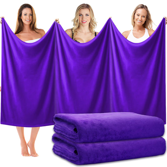 2 Pcs Extra Large Bath Towels, 40 x 80 Inch Oversized Bath Sheets Jumbo Microfiber Ultra Soft Shower Towels for Hotel,SPA,Camping Beach,Bathroom,Highly Absorbent Quick Dry(Dark Purple)