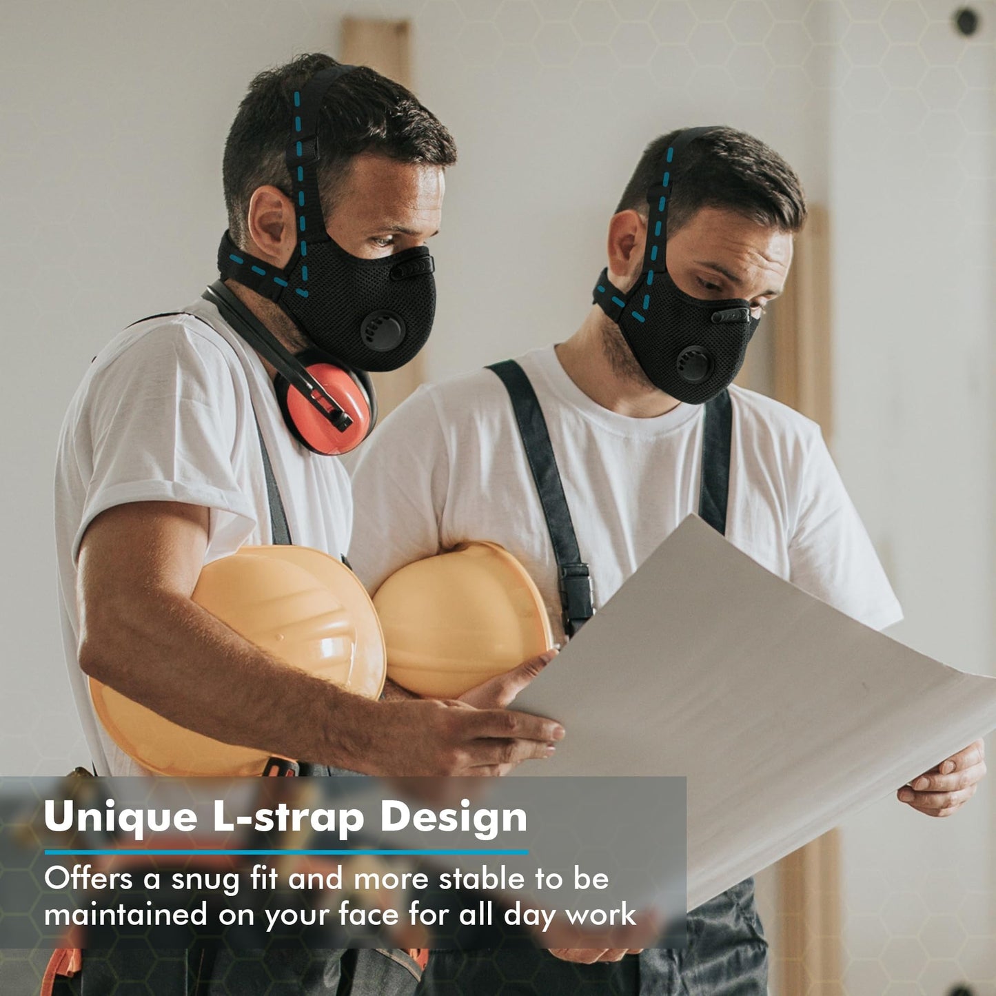 BASE CAMP M PRO Dust Mask, All day Comfortable Reusable Respirator Mask, L-shaped Head Strap Design, Safety Work Mask for Woodworking, Landscaping, DIY, Dust, Pollen