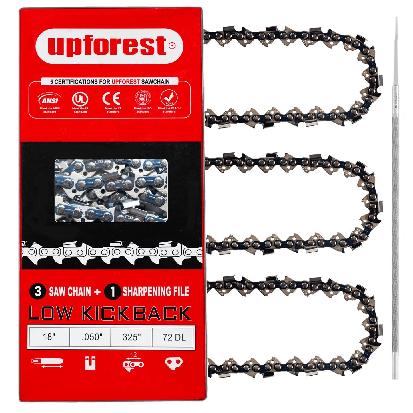 18 Inch Chainsaw Chain .325" Pitch .050" Gauge, 72 Drive Links Fits Husqvarna 440 445,POULAN 295, 315, RYOBI RY10518,MAKITA DCS430,JONSERED CS2245,Husqvarna 36*, 40, 41*,Echo CS-400EVL,H72 (3 Chains)