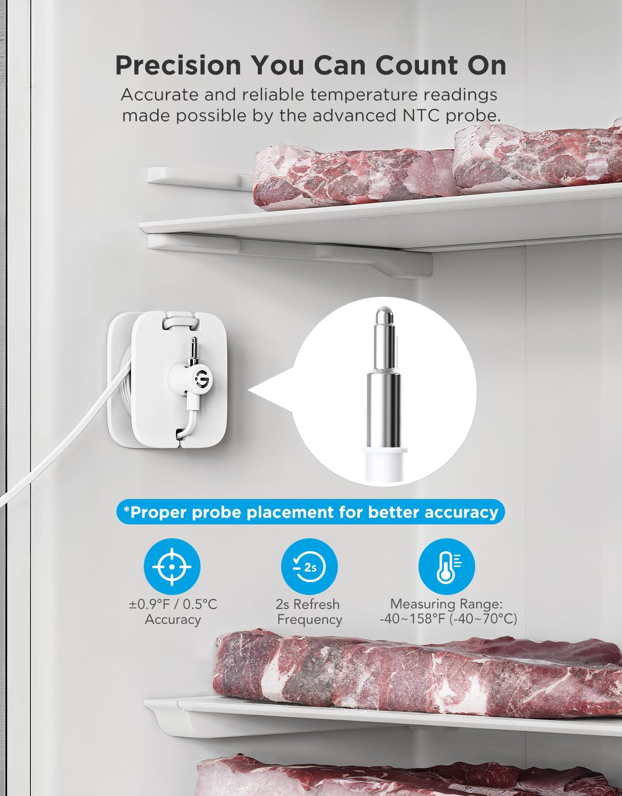 GoveeLife WiFi Refrigerator Thermometer with Alarm, Wireless Digital Freezer Temperature Gauge with App Control, 2 Years Free Data Export, for Home Kitchen Fridge Hot Tub(Only Support 2.4G Wi-Fi)