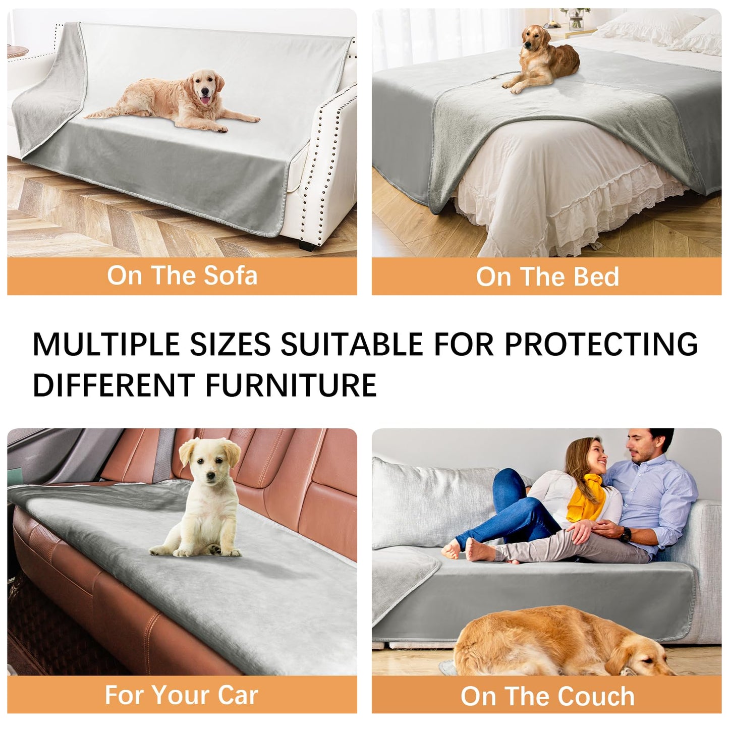 Tuffeel 100% Waterproof Dog Blanket, Soft Leak Proof Pet Couch Throw for Sofa, Bed Furniture Protector Covers from Dogs Puppys Washable(68"x82", Light Grey+Dark Grey)