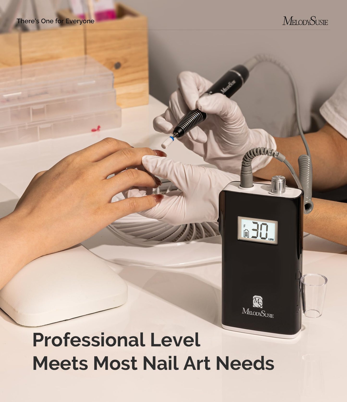 MelodySusie Professional Rechargeable 30000 rpm Nail Drill, Portable E-File with Long Life Battery, Electric Tool for Acrylic Nail Natural Extension Poly Nail Gel, High Speed, Low Heat,Black
