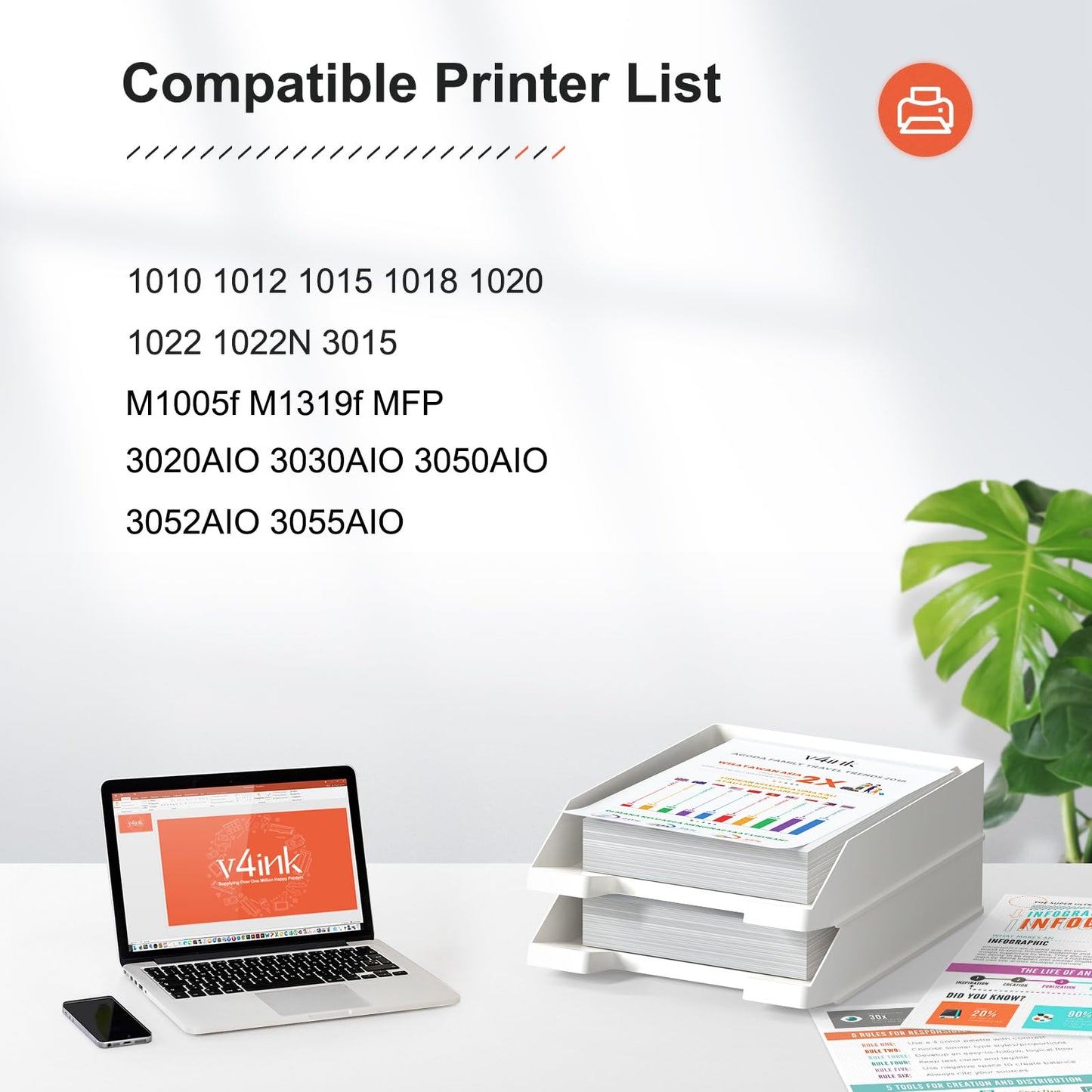 v4ink Q2612A Toner Cartridge Compatible Replacement for HP 12A Q2612A Toner Cartridge Black Ink for HP Laser 1012 1018 1020 1022 1022N 3015 M1005 M1319F Printer 4-Pack