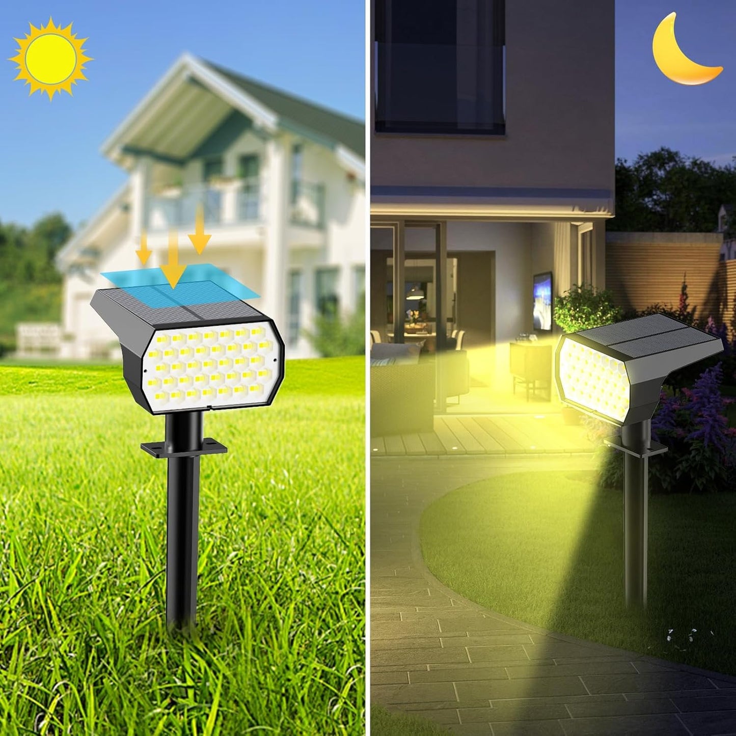 Solar Spot Lights Outdoor Waterproof, 3 Modes Landscape Spotlights, Dusk to Dawn Solar Powered Flood Wall Lights for Outside, Solar Garden Lights for Yard Porch (6PACK)