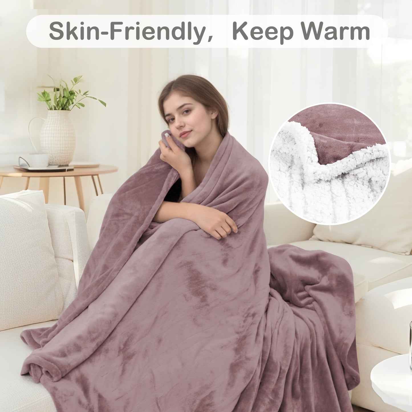 Eydna Electric Throw Heated Blanket 50'' x 60''- Soft Plush Flannel Heating Blanket with 4 Heating Level & 3 Hour Auto Off, Machine Washable, Purple