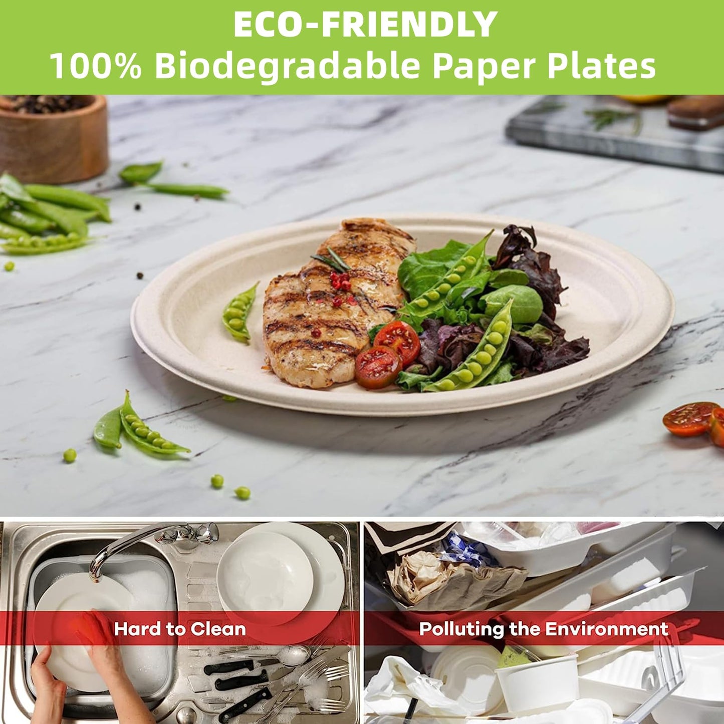 120 Pcs 12 Inch Super Strong Disposable Paper Plates 100% Compostable Oval Paper Plates Natural Biodegradable Eco-Friendly Plant Fiber Plates for Party, Gathering, Picnic and BBQ