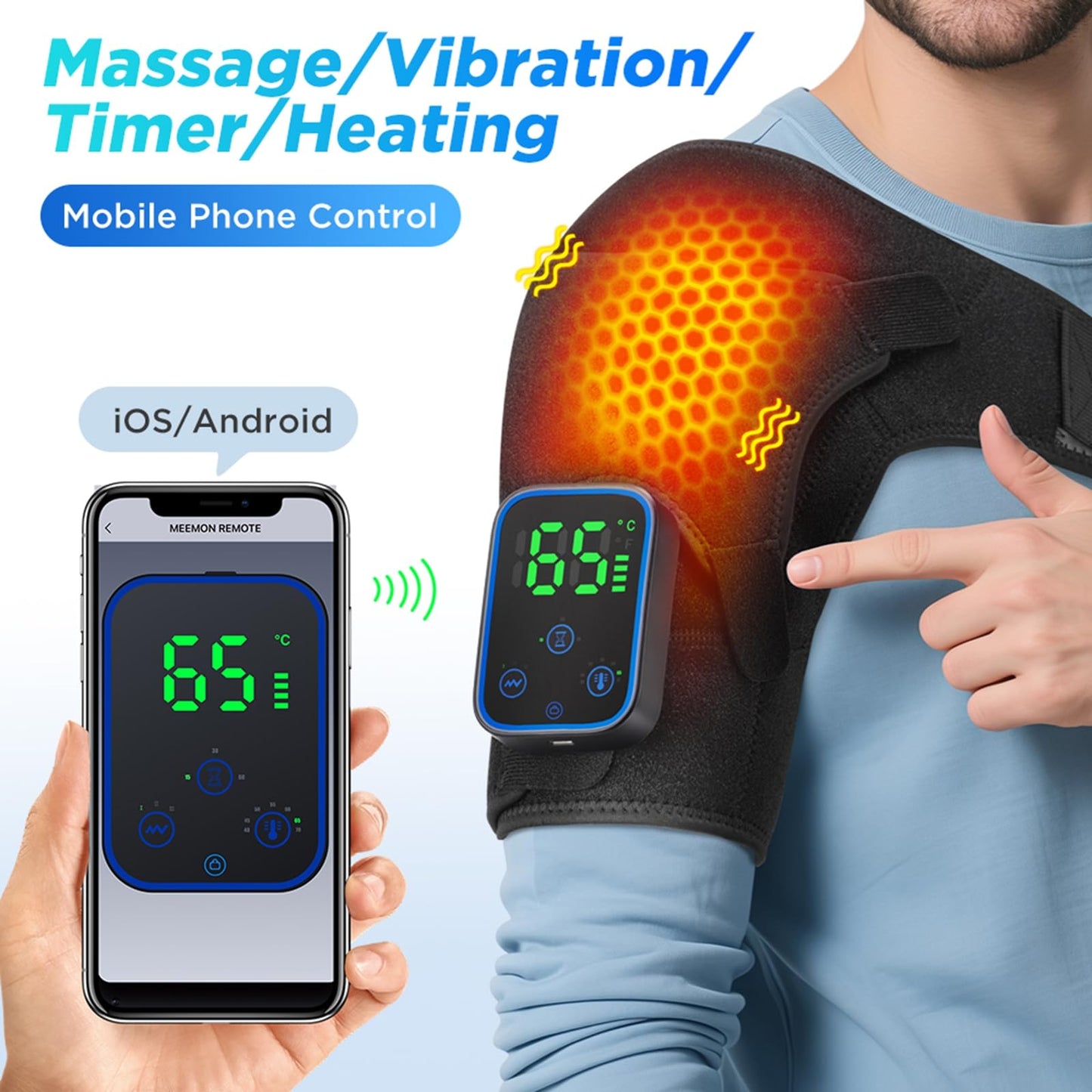 Cordless shoulder heating pad Massager, 3 levels of time adjustment, and 3-level vibration adjustment, shoulder massager for household
