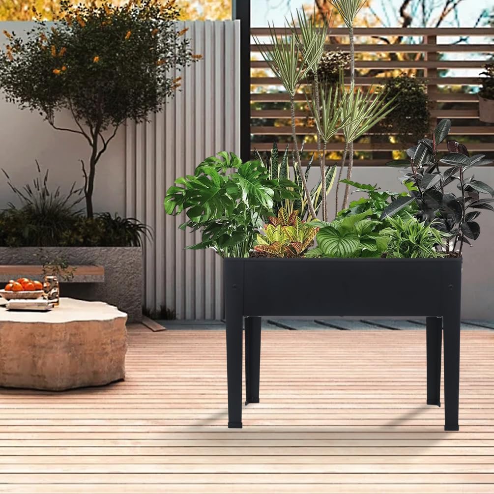 BAOYOUNI Planter Box Raised Garden Bed with Legs, Indoor Outdoor Elevated Rectangular Garden Beds Patio Backyard Stand 17.71''H for Vegetables Flowers Herbs (Black, Small)