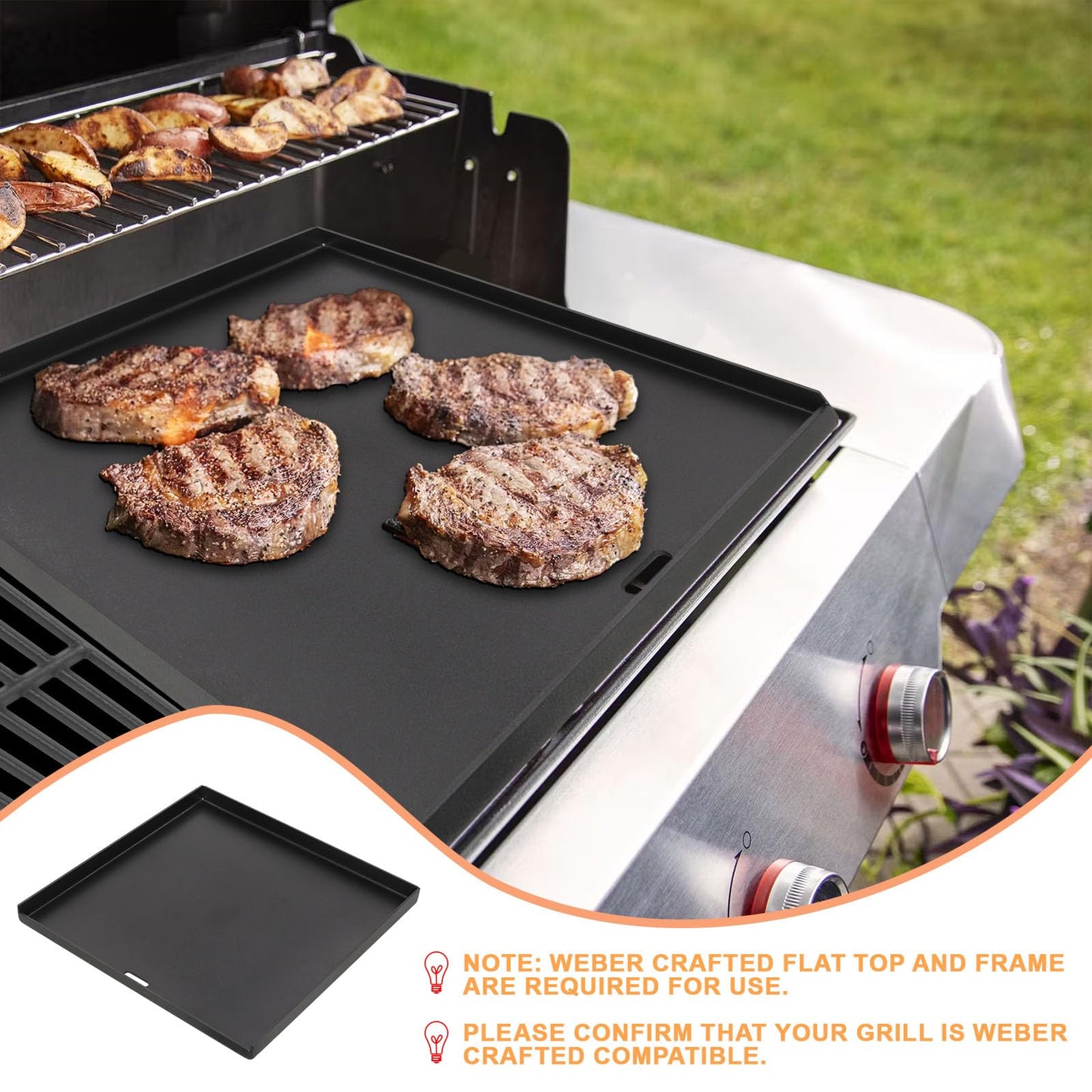 PETKAO 7672 Flat Top Griddle for Weber Crafted Grill Genesis II 300/400 Series, Genesis S/E-325S SX-325S EX-325S Replacement Parts, Crafted Griddle Accessories for Weber Spirit/Smokefire EX6 EX4 Grill
