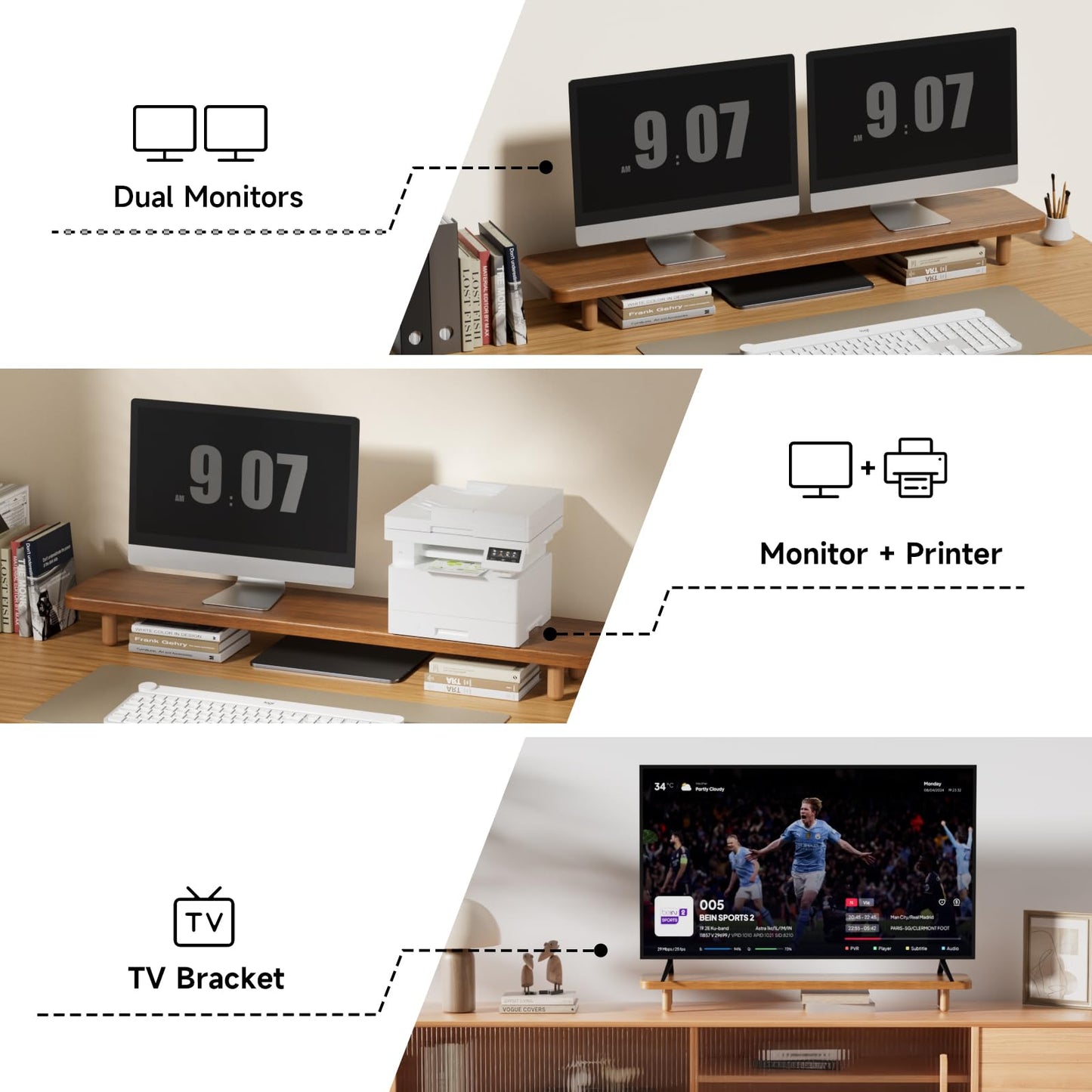 NestNeat Dual Monitor Stand - 100cm Large Wood Monitor Stand Riser, Holds 100kgs Ultra Strong Support for 2 Monitor/Laptop Computer/TV/PC/Printers，Desk Organizer for Gamming Room&Office，Extension Monitor Stand Riser