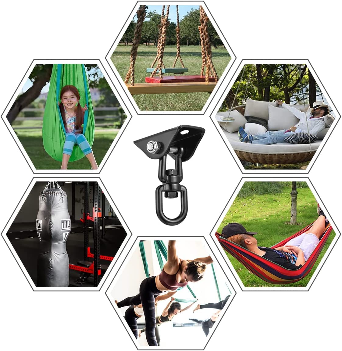 Hammock Hanging Kit with Swing Chain, 1100lbs Capacity Hanging Hooks Heavy Duty 360° Swivel for Yoga,Tree, Chair, Indoor & Outdoor Gym（Includes a 39.37" Chain）
