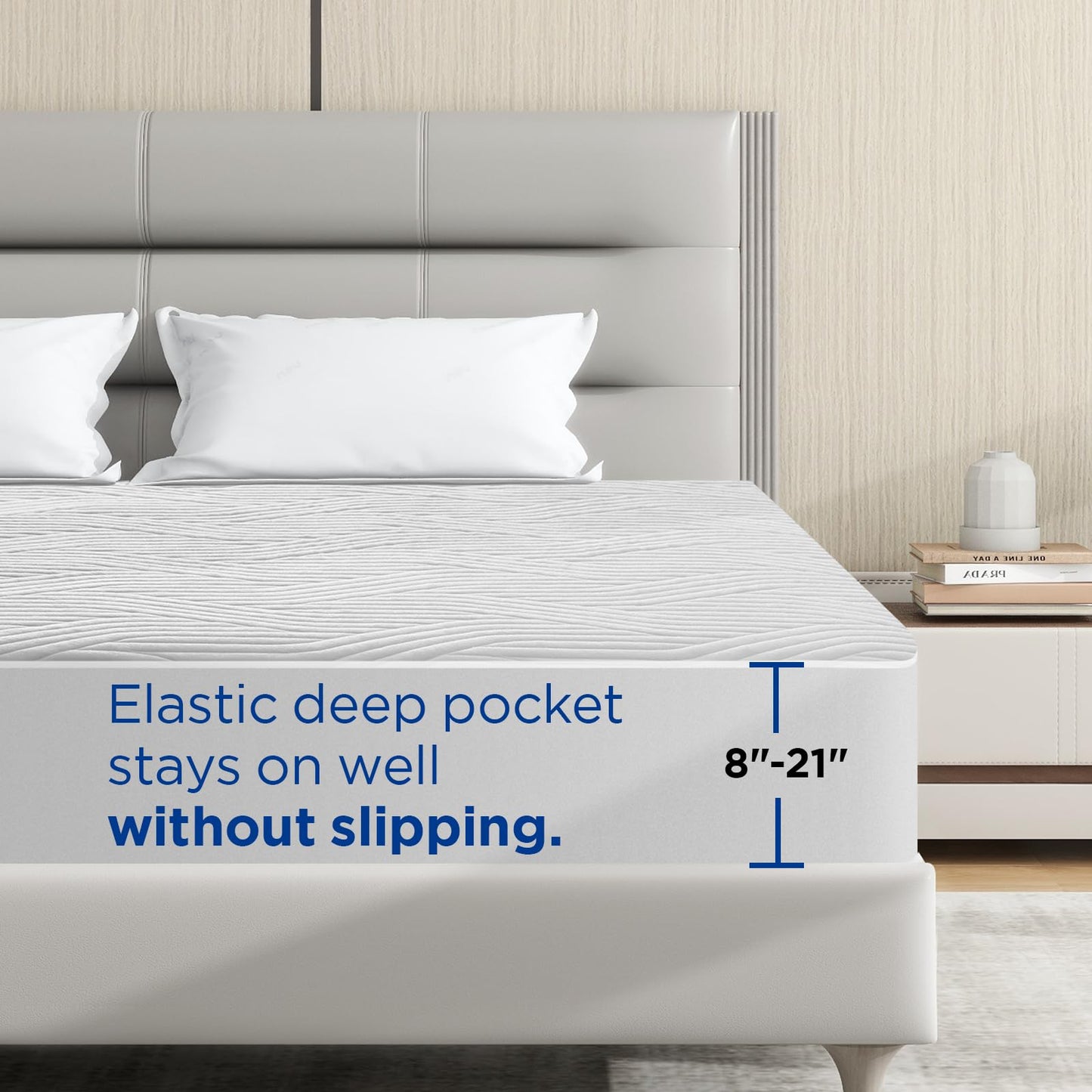 Upvilla Queen Mattress Protector Waterproof - Machine Washable, Noiseless Bed Mattress Pad Cover with Deep Pocket for 8 to 21 Inch Mattresses