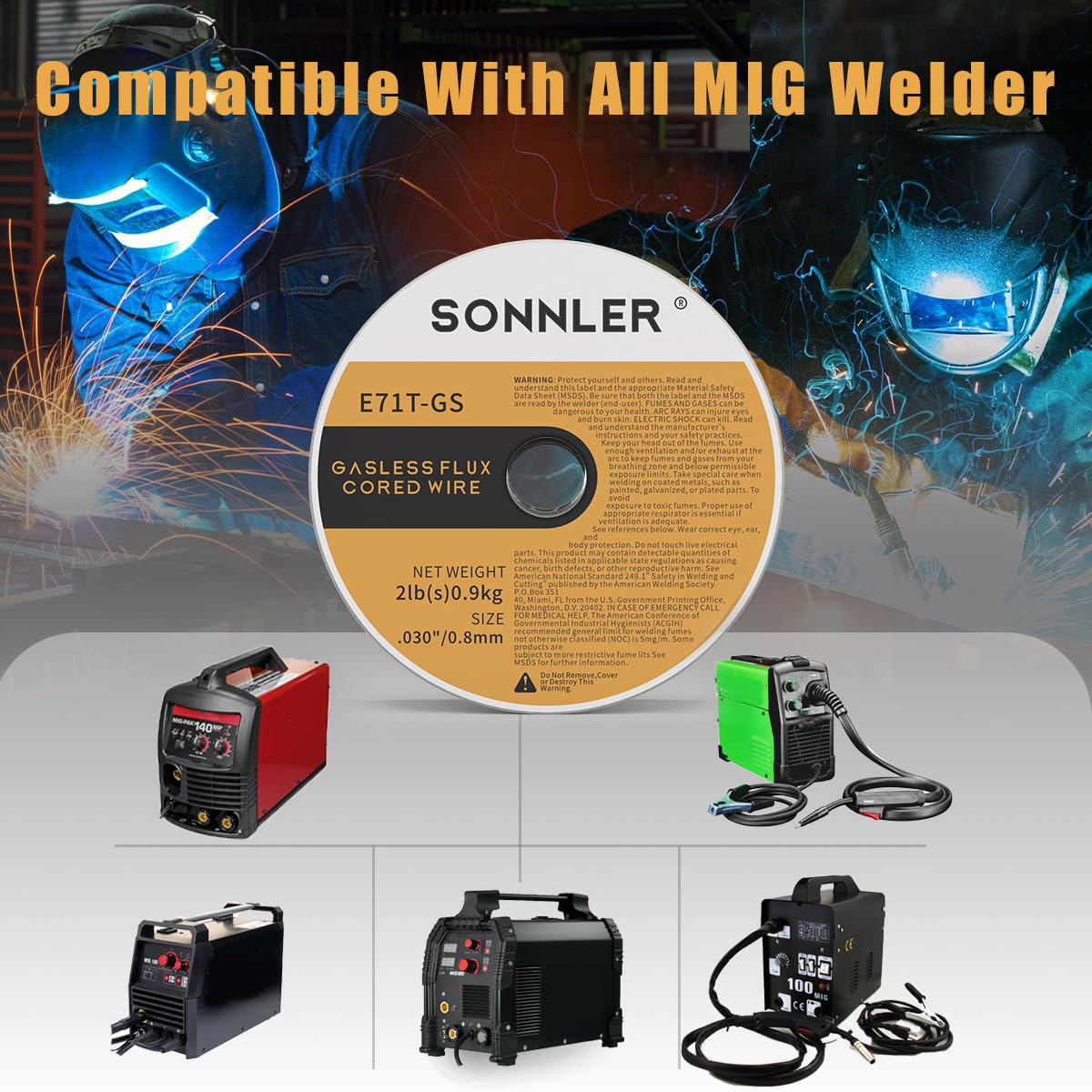 3 Pack .030 Flux Core Welding Wire, SONNLER Mig Welding Wire, 2Lbs Low Splatter Mild Steel E71T-GS Wire Compatible with HF Fourney Harbor Welder(3 Pack)