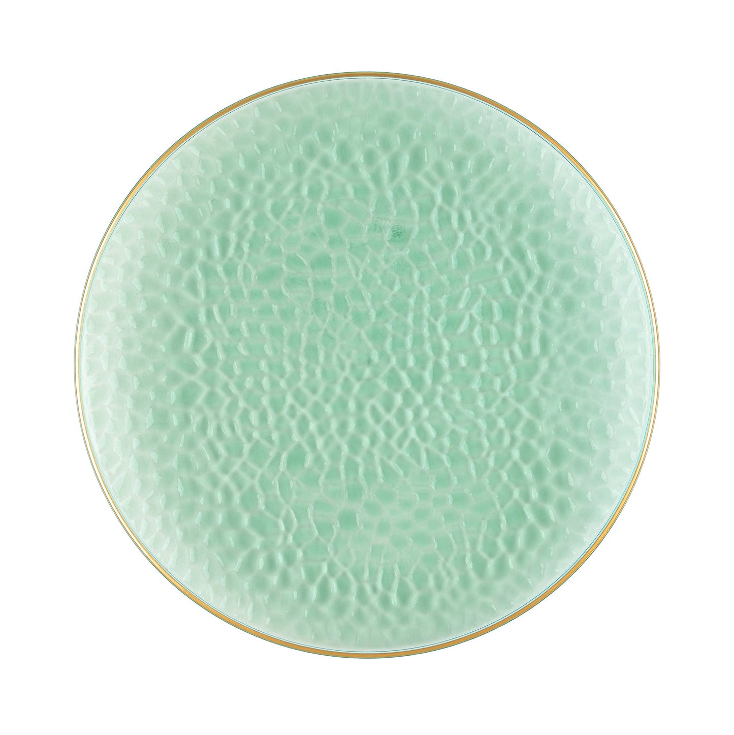 PLASTICPRO 30 Pack Hammered Plastic Plates Heavyweight Disposable Plastic Plates Elegant Clear Hammered Rim Platsic Party Dishes (Hamered Green With Gold Rim, 10'' INCH PLATES)