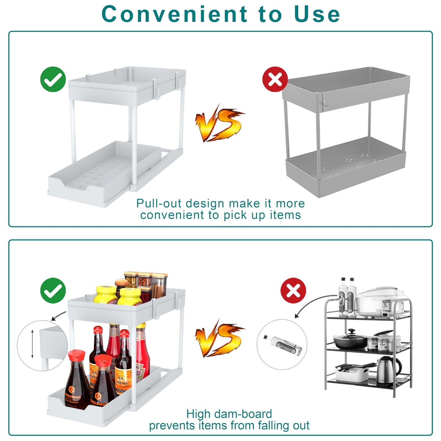 petisal 2-PACK Under Sink Organizers|Pull Out Cabinet Organizer|2 Tier Slide Out Sink Shelf Cabinet Storage Shelves For Under Kitchen Bathroom Sink Organizers and Storage.