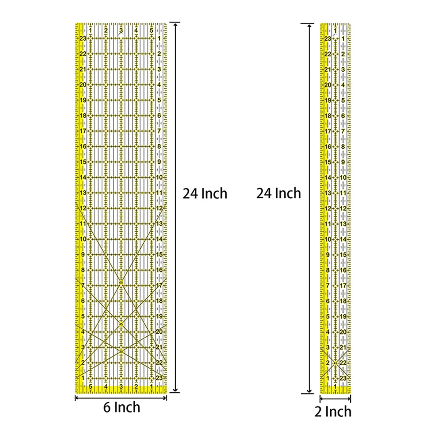 7 Pack Acrylic Quilting Ruler, Long Transparent Fabric Cutting Quilter Ruler with Double-Colored Grid Lines. Clear Sewing and Ironing Rulers for Precision Cutting and Easy Sewing (1"x6" ,1"x12",1.5"x12" ,2"x24",3"x8",3"x18", 6"x24")