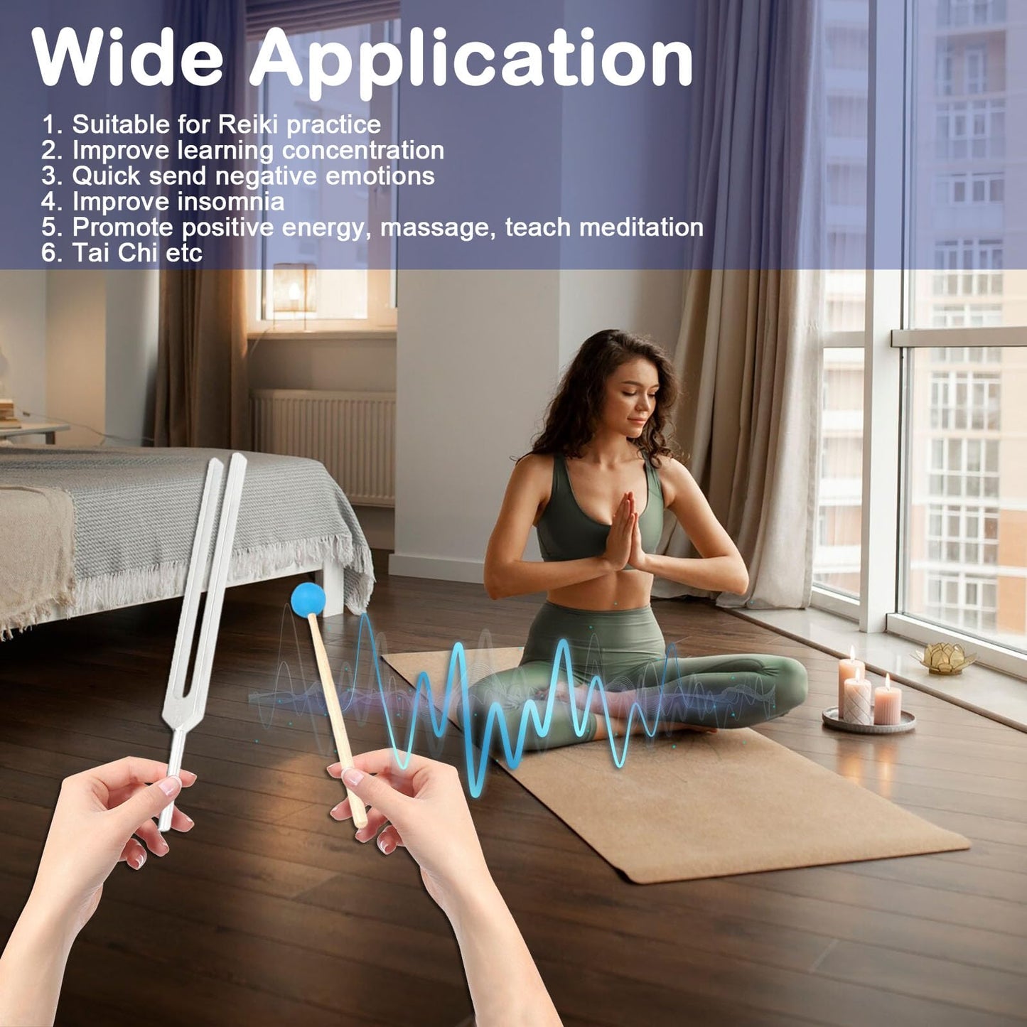 Oreilet 9Pcs Tuning Forks Set, Body for Healing Chakra with Storage Bag, Musical Instrument DNA Healing, Sound Therapy (174Hz, 285Hz, 396Hz, 417Hz, 528Hz, 639Hz, 741Hz, 852Hz, 963HZ) defult default