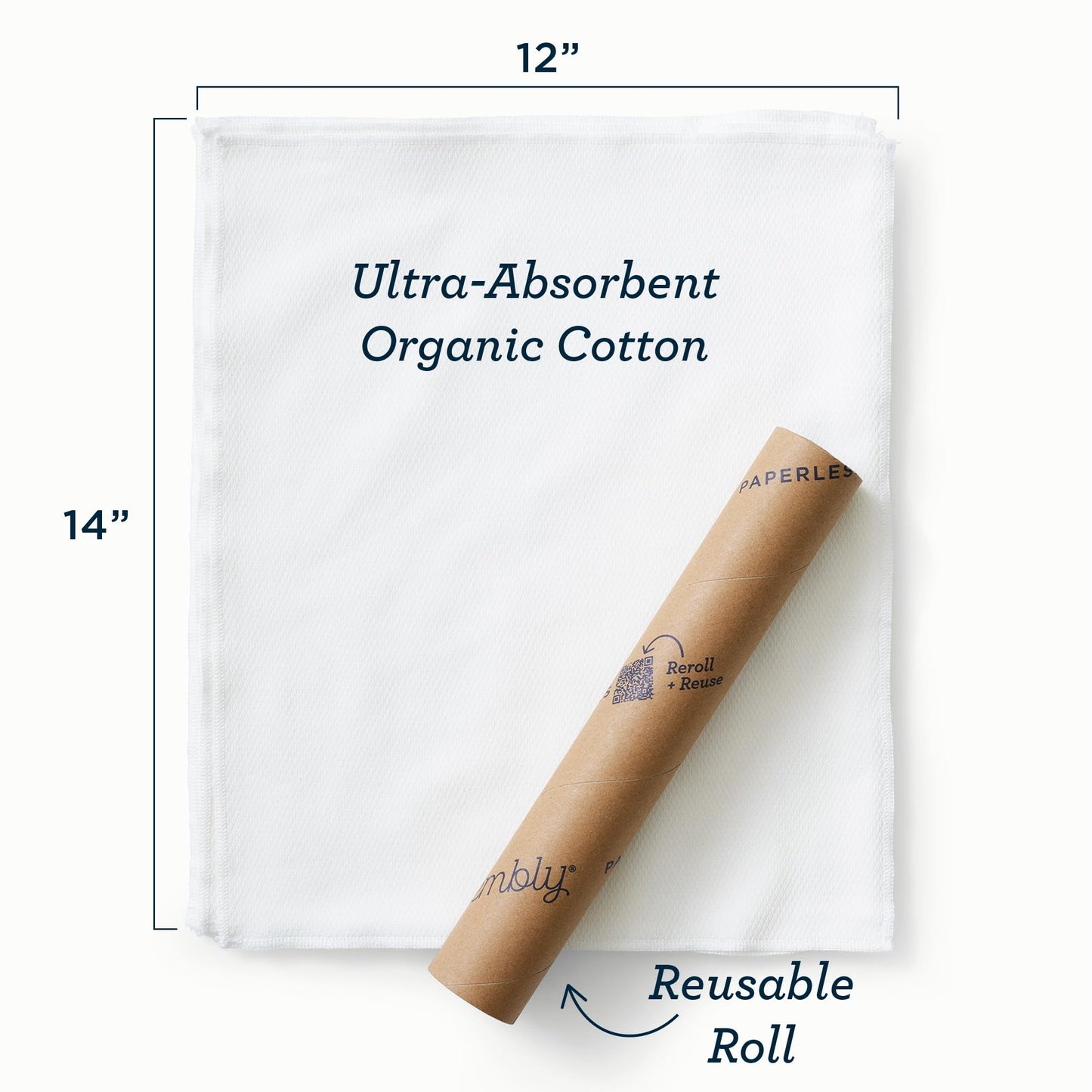 Esembly Reusable Cotton Paperless Towels - Washable Kitchen Towels with Storage Tube | Organic, Absorbent, Fits Standard Holders | Zero Waste Cleaning Solution - Refill, 12-Pack