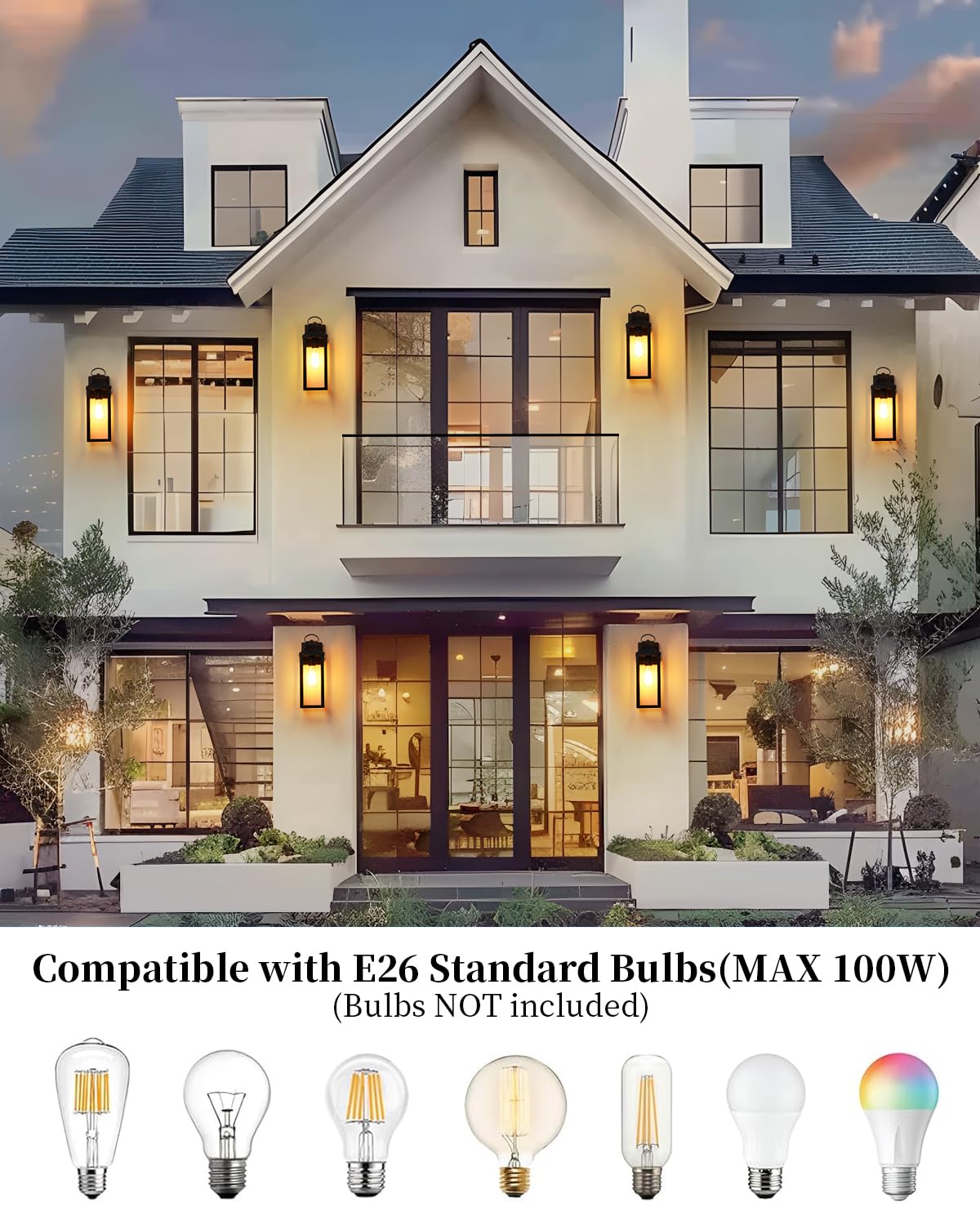 15.2'' Outdoor Light Fixtures Wall Mount 2 Pack, Black Exterior Wall Sconces Large Outside Lights for House, Waterproof Wall Lantern Black Wall Lamp Anti-Rust with Glass for Patio, Porch, Garage