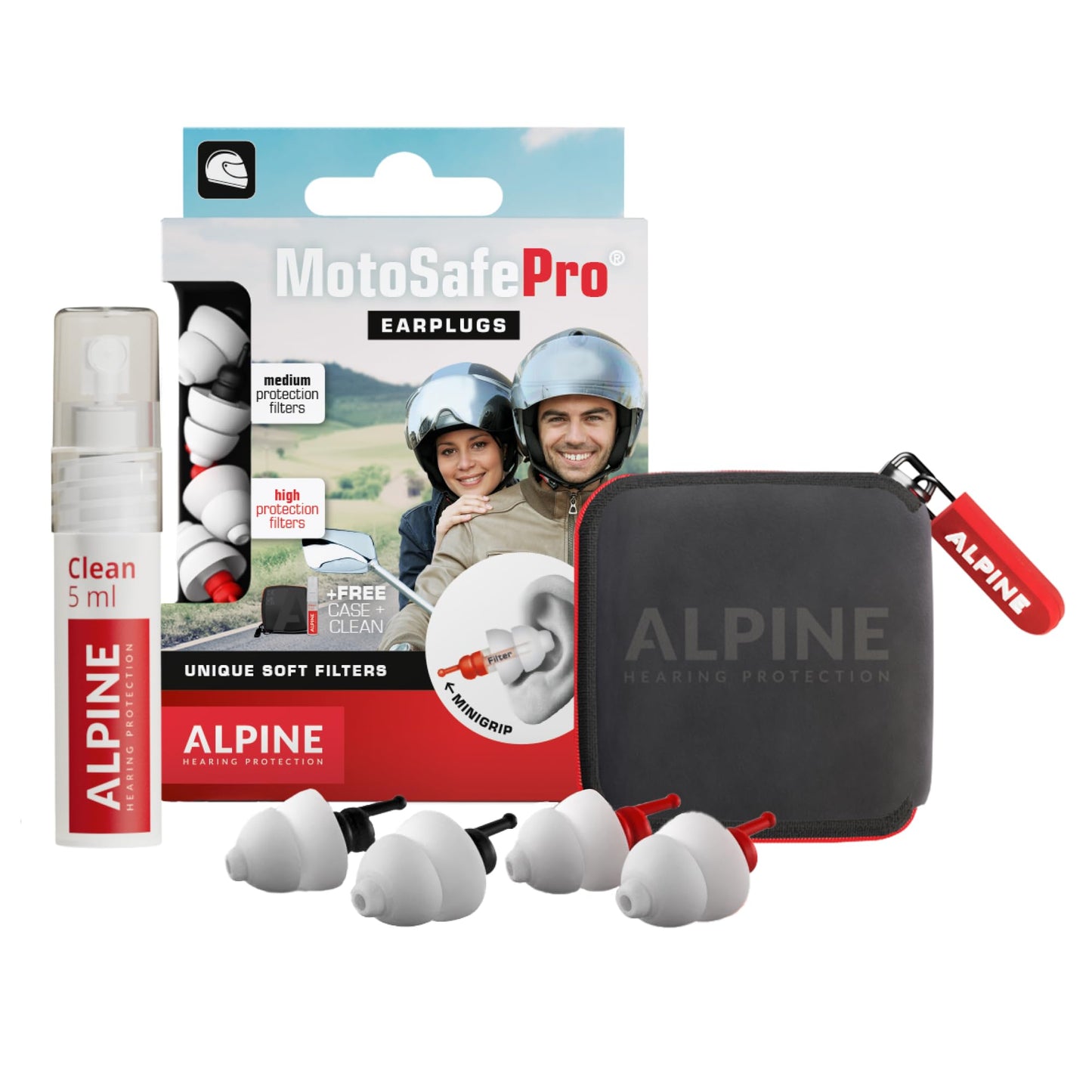 Alpine MotoSafe Pro - Premium Motorcycle Ear Plugs for Wind Noise Reduction - Hearing Protection for Motor RIde - Reusable, Comfortable, Hypoallergenic - 2 Pair