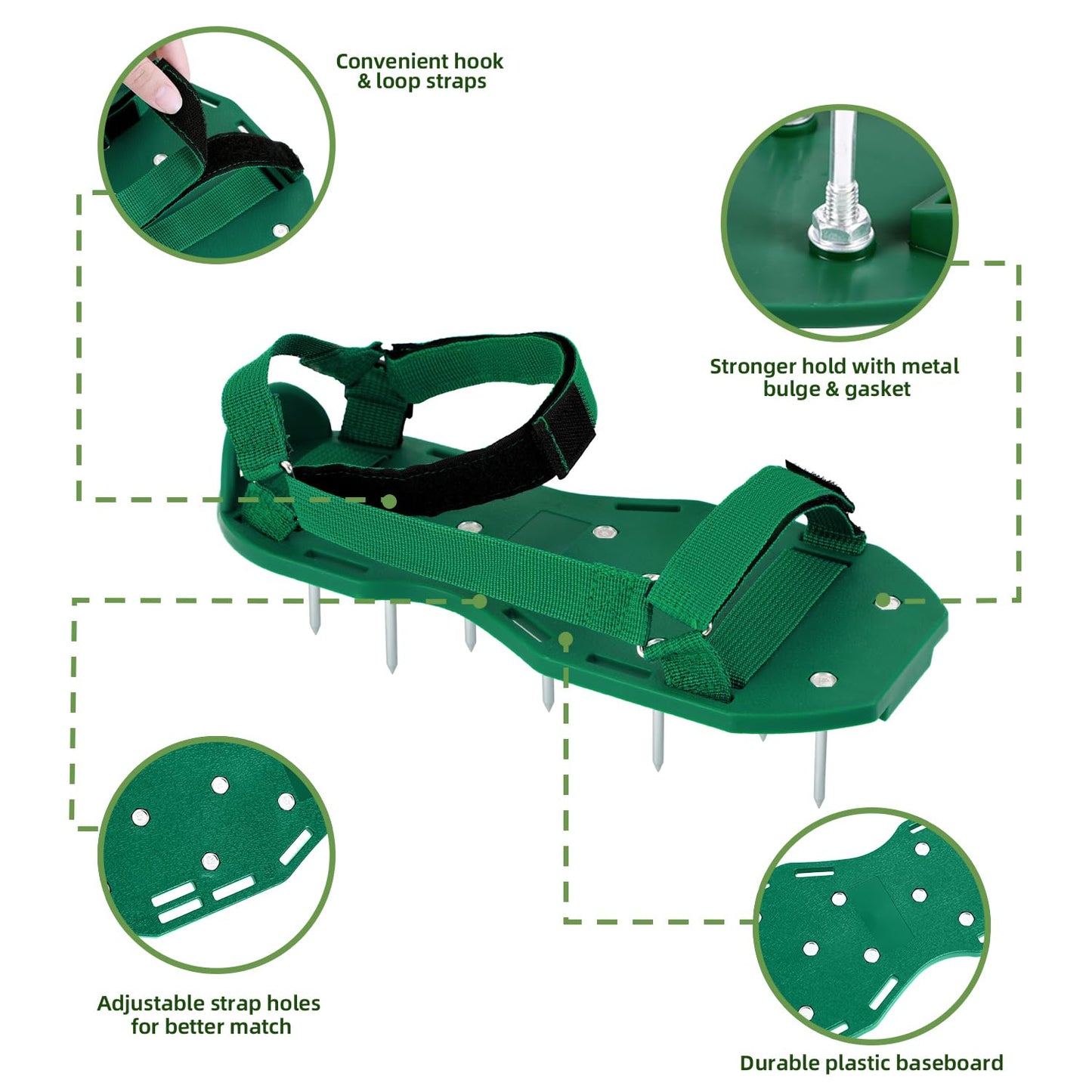 Lawn Aerator Shoes, Ohuhu Free-Installation Lawn Aerator Shoes for Grass Heavy Duty Grass Aeration Sandals with Stainless Steel Spikes and Shovel Adjustable Hook & Loop Straps for Lawn Patio Garden