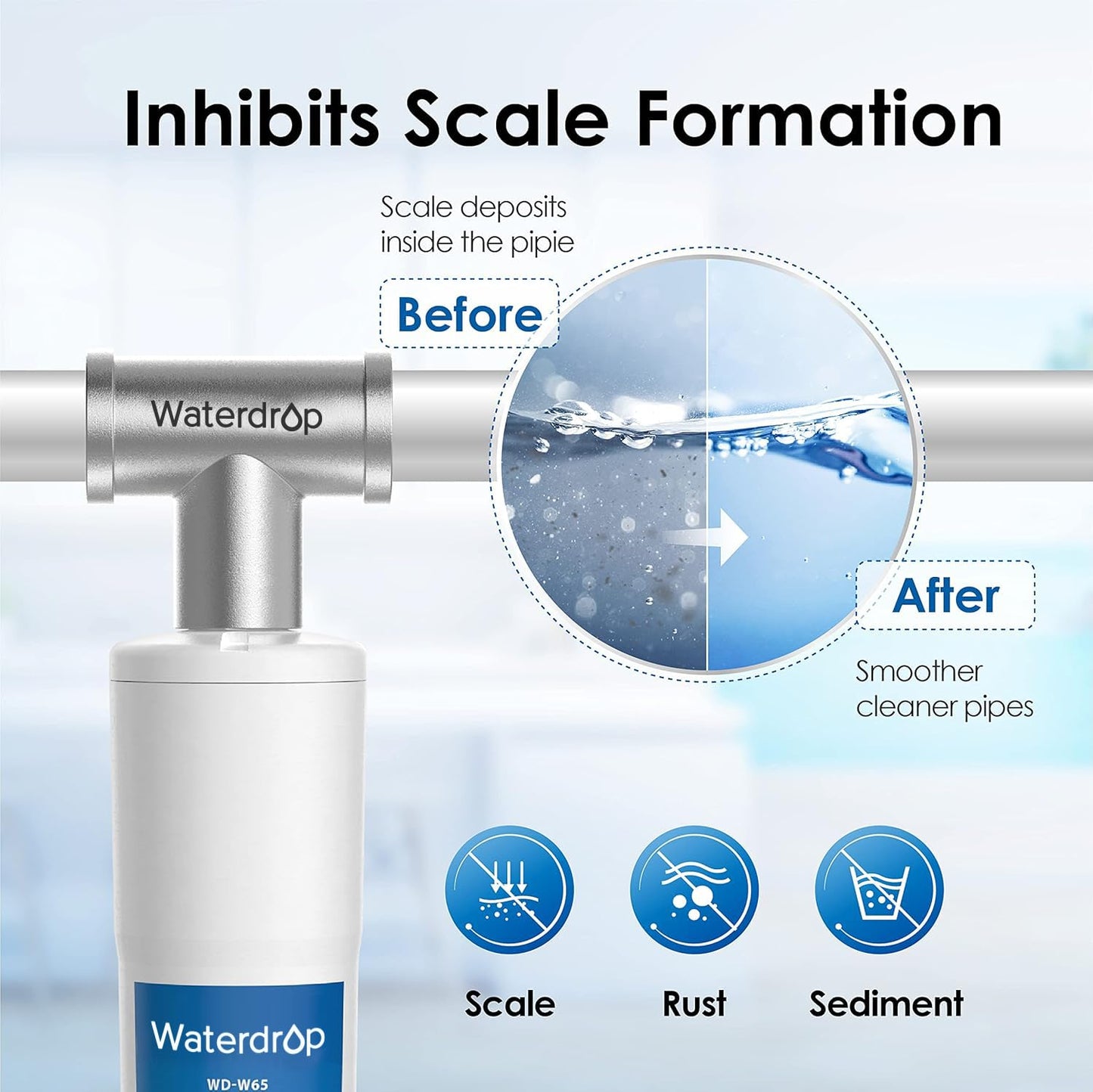 Waterdrop Whole House Scale Inhibitor Inline Water System, Replacement for Aqua-Pure AP430SS, Prevent Scale Build Up On Hot Water Heaters and Boilers, 304 Stainless Steel