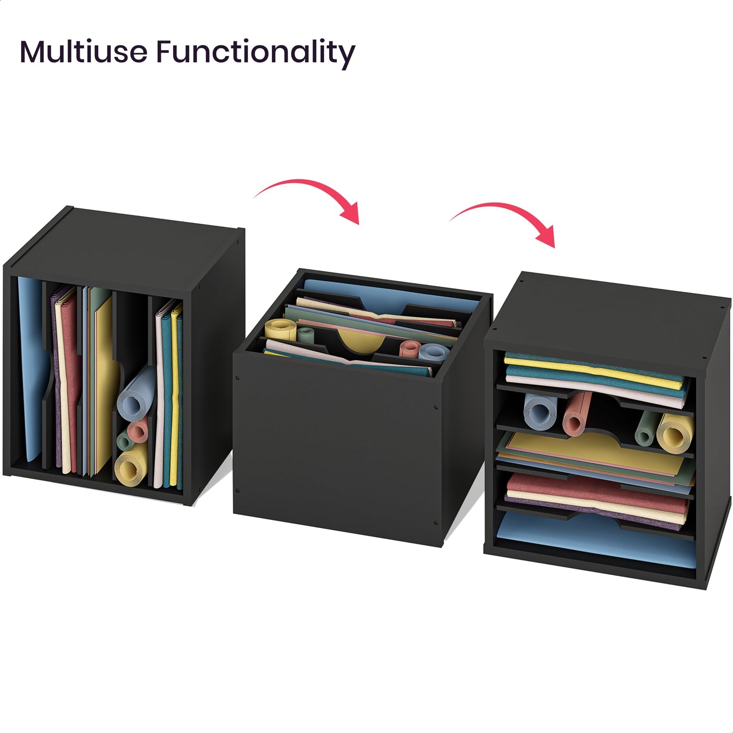 Ballucci File Organizer Paper Sorter, 5 Tier Adjustable Shelves Office Desk Organizer, 13 5/8" x 9 1/4" x 12", Black