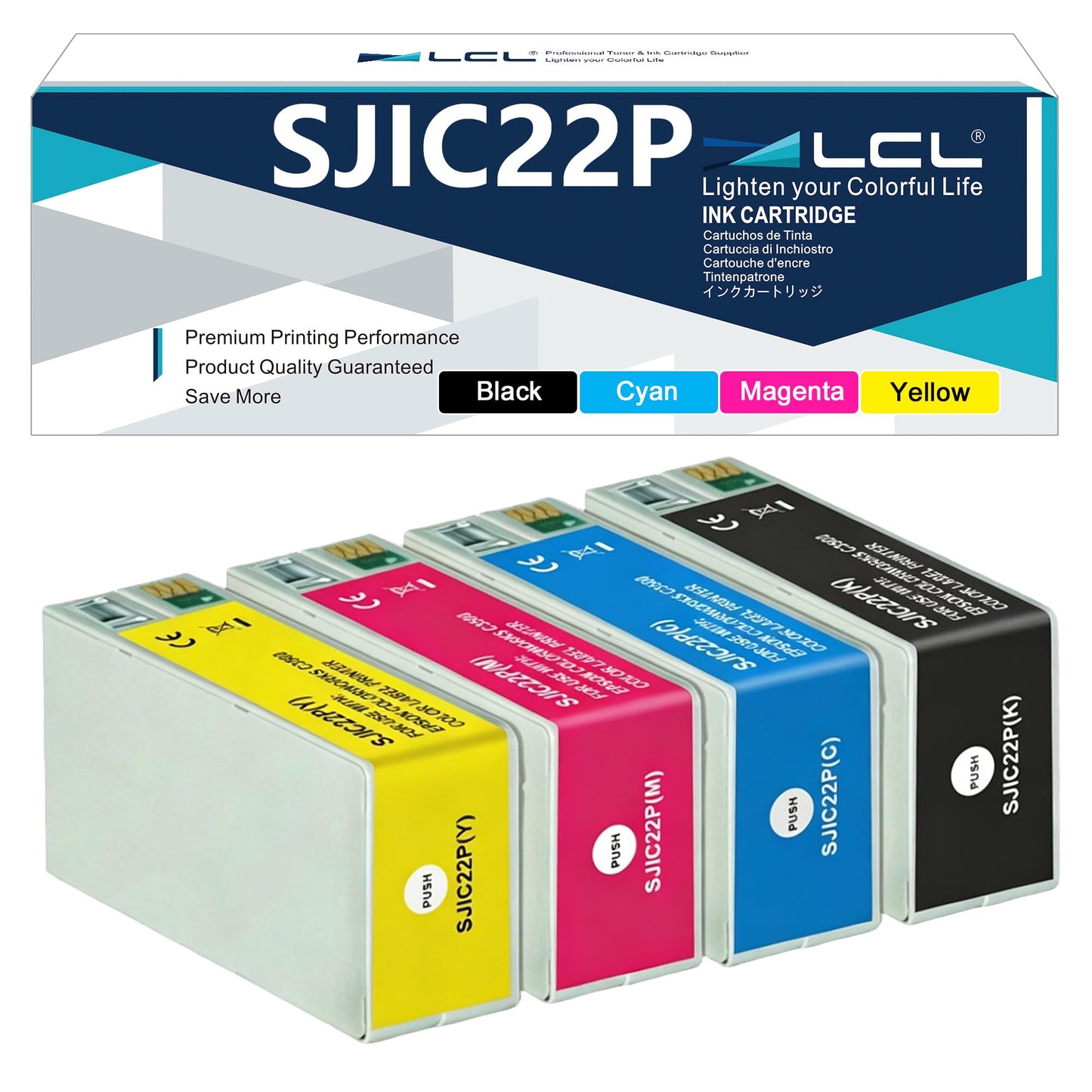 SJIC22P Remanufactured Ink Cartridge Compatible with ColorWorks TM-C3510 TM-C3520 C3500 C3510 C3520 (4-Pack,KCMY Pigment)