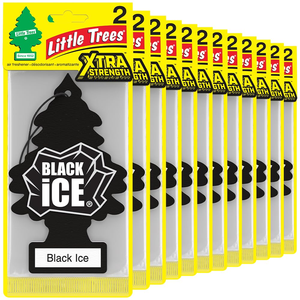Little Trees Car Air Freshener | Xtra Strength Provides Long-Lasting Scent for Auto or Home | Extra Boost of Fragrance | Black Ice, 24 Air Fresheners