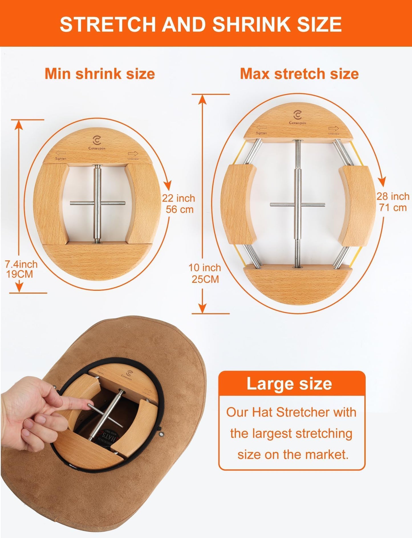 Hat Stretcher Fitted Cowboy Expander : Hats Stretchers for Men 4 Way Extender Baseball Jack Caps Shaper Felt Ball Cap Widener, 4 Way Wood, 6