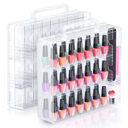 Beloving 2Pcs Nail Polish Organizer, 48 Bottles Clear Nail Polish Holder with Adjustable Divider, Portable Gel Nail Polish Storage Double Side Nail Polish Organizer Case for Nail Tech