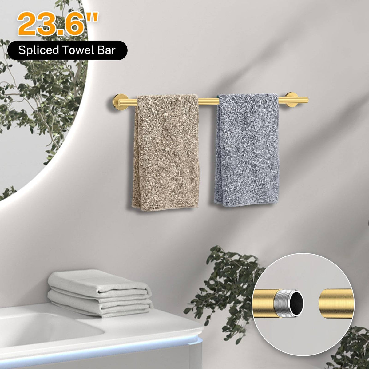 5-Piece Towel Bar Set Brushed Gold Bathroom Hardware Accessories Set Includes Multi-Purpose Toilet Paper Holder,Towel Holder Sets for Bathroom Stainless Steel Wall-Mounted 23.6in