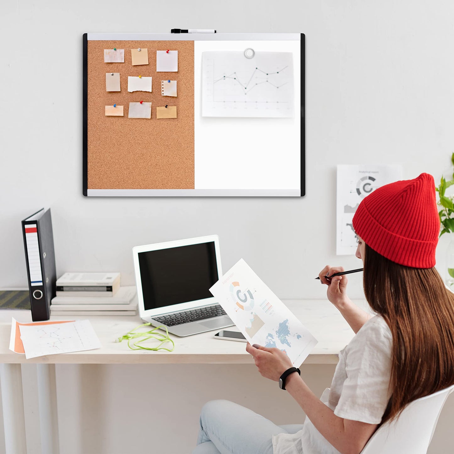 Amazon Basics Combo Magnetic Whiteboard&Cork Board for Home,Office and Classroom, Plastic/Aluminum Frame, White,Yellow, 17" x 23"