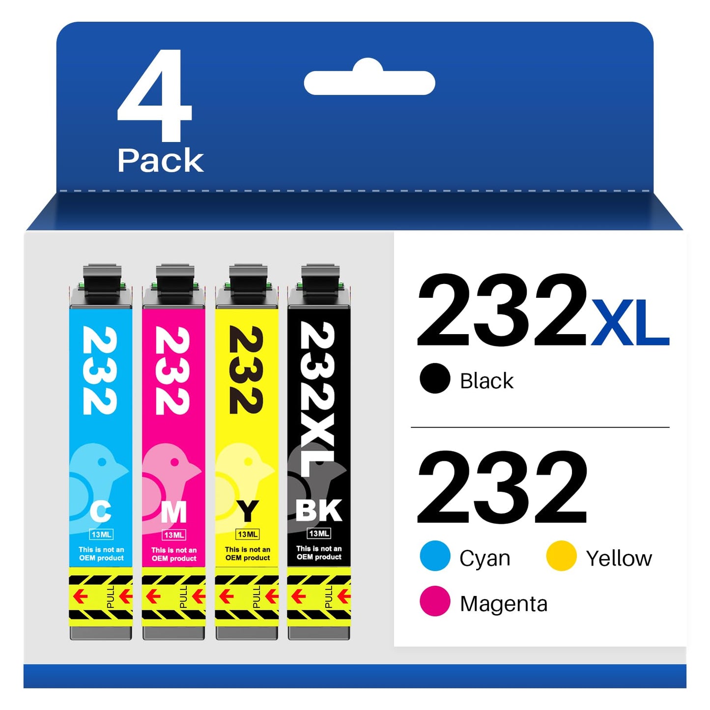Replacement 232XL 232 Ink Cartridge Remanufactured for Epson 232 232XL Work with Workforce WF-2930 WF-2950 Expression Home XP-4200 XP-4205 Ink Cartridges for epson 232 Ink cartridges（4 Pack）