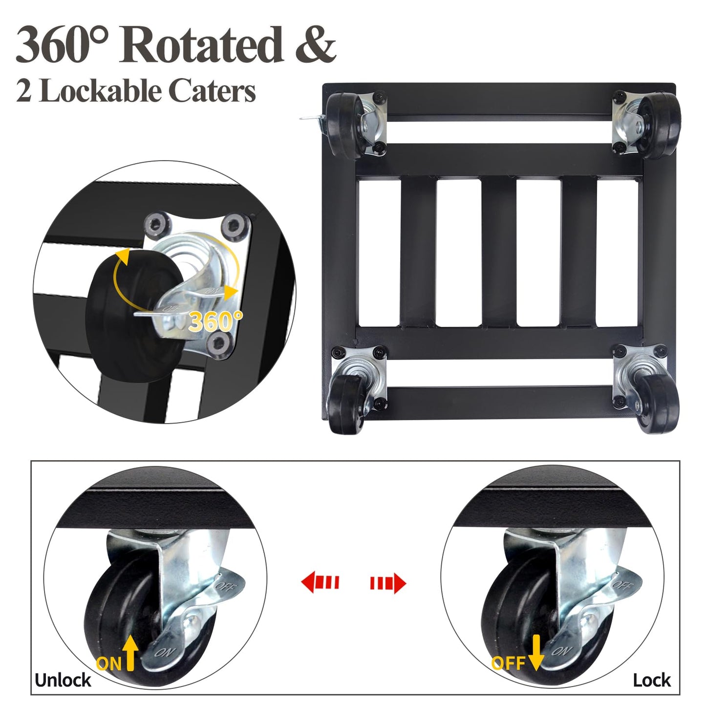 Plant Stand with Wheels, 2 Pack Metal Rolling Plant Caddy Holds up 400 Lbs with Lockable Caster, 11.75'' Square Heavy Duty Plant Stand for Indoor Outdoor