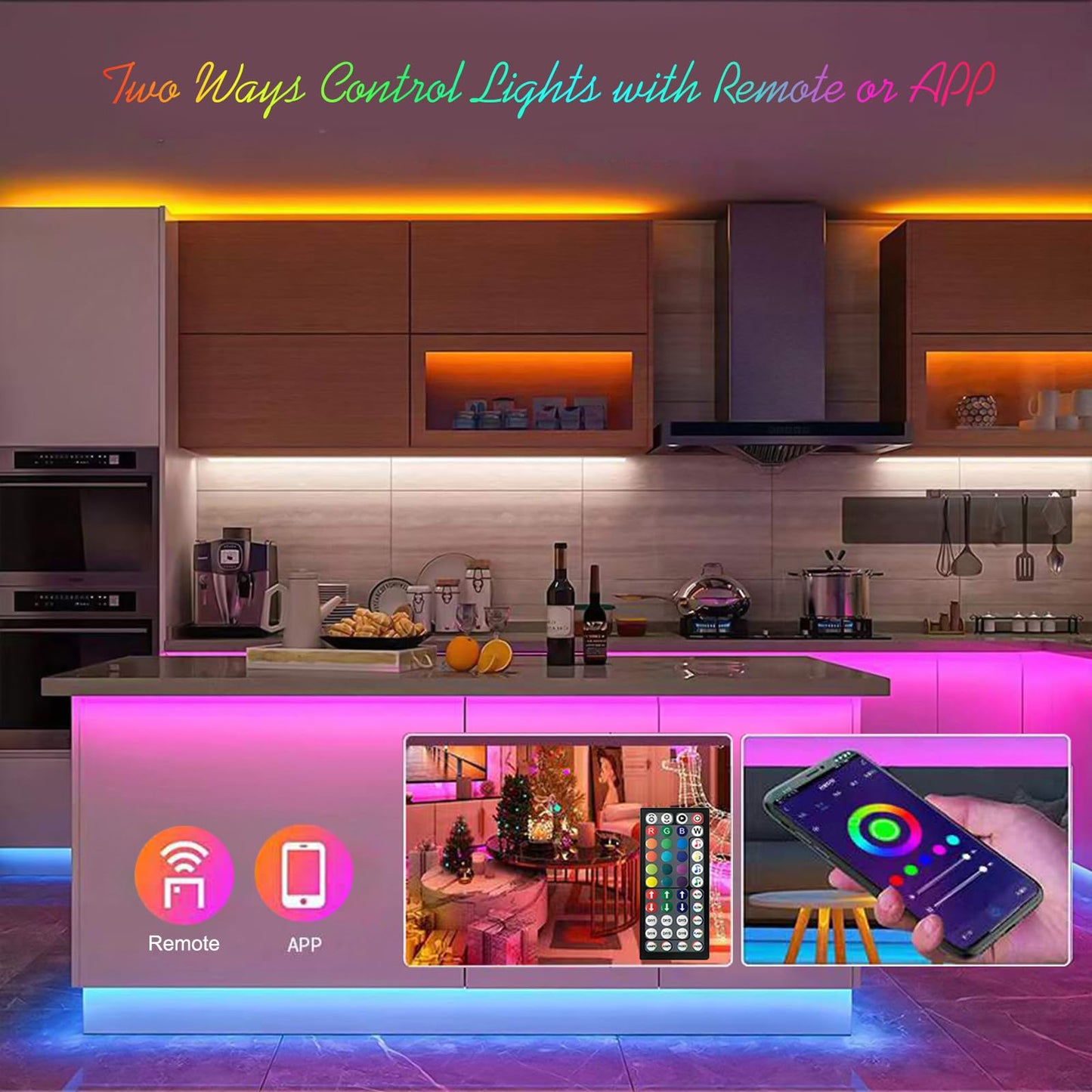 KENTA Led Strip Lights 200ft (2 Rolls of 100ft) Smart Light Strips with App Control Remote, 5050 RGB Led Lights for Bedroom, Music Sync Color Changing Lights for Room Party…