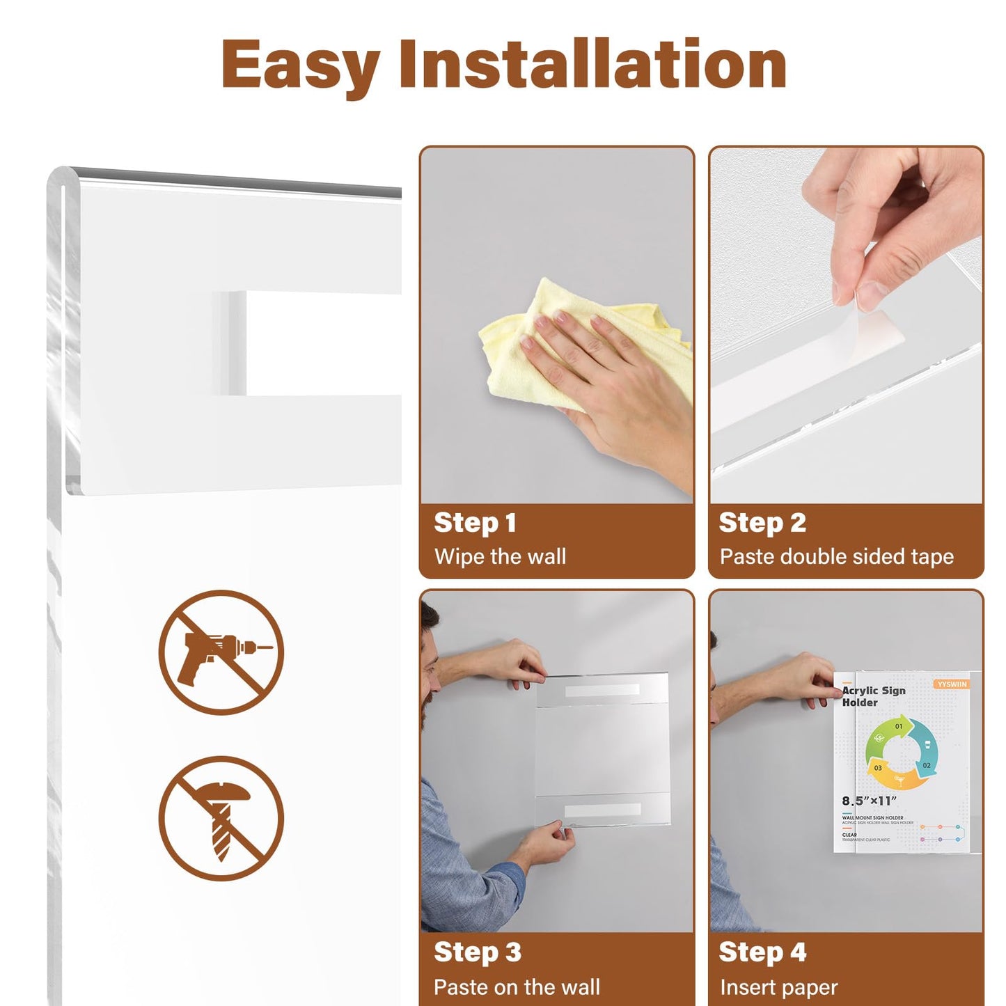 YYSWIIN Acrylic Sign Holder 8.5 x 11'' Wall Mounted with 3M Tape,Clear Poster Frame for Offices,Cafes,Schools - 10 Packs