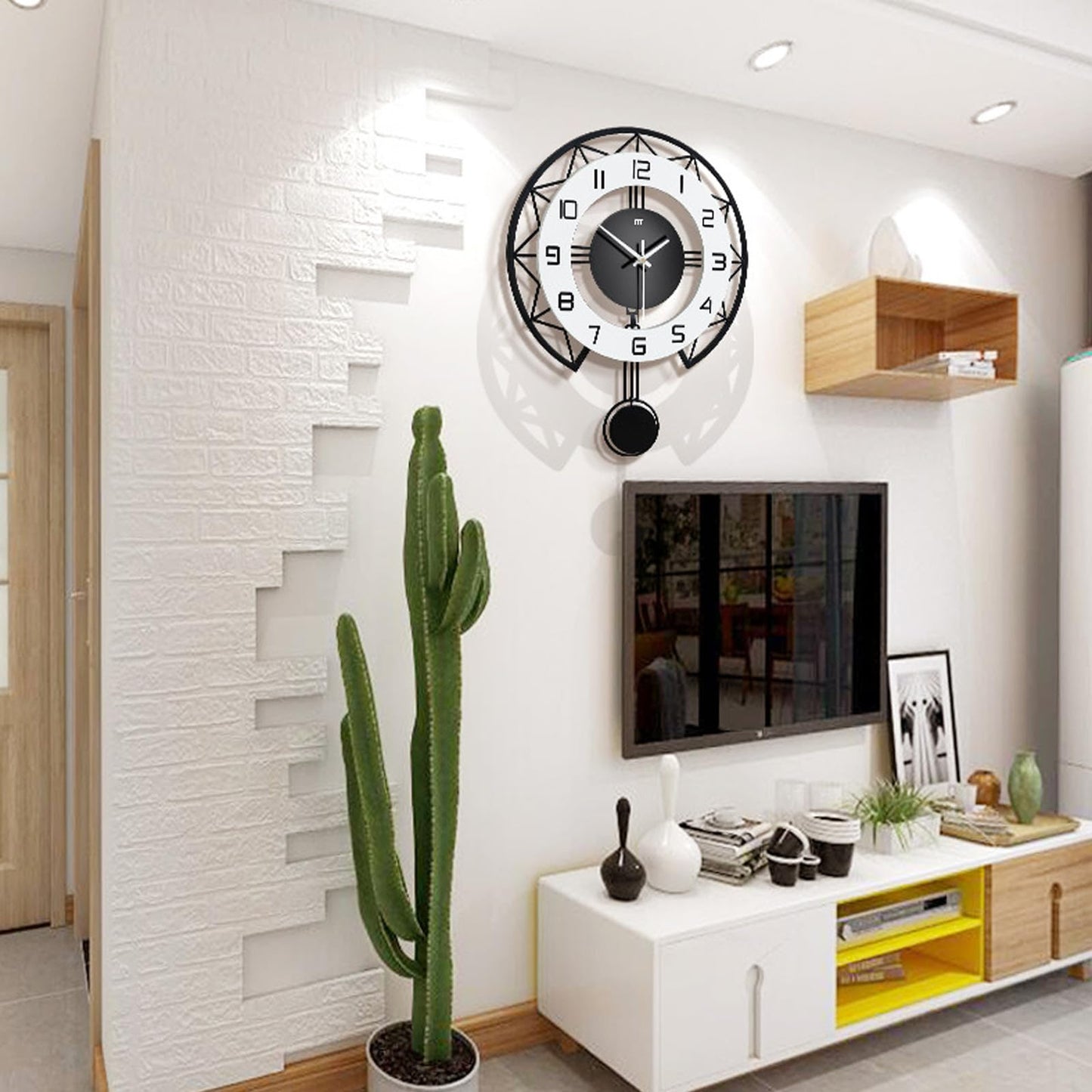 Large Pendulum Modern Wall Clock, Decor Big Silent Non Ticking Battery Operated 17 Inch Wall Clock for Living Room Bedroom Office Indoor Home Decorative
