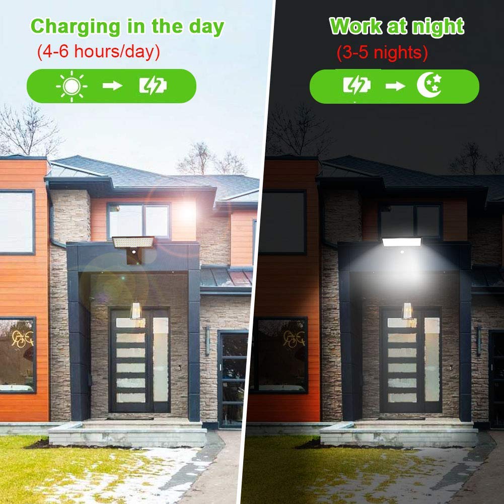 JESLED Solar Flood Lights Outdoor Motion Sensor, 90 LED Solar Powered Exterior Wall Security Light Waterproof for Garden Yard Patio Dusk-to-Dawn, Super Bright USB Charging & Emergency Lighting(2Pack)