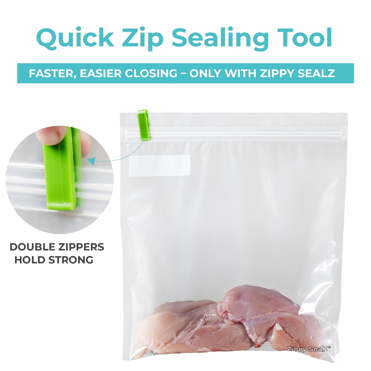 Zippy Sealz V3 1/2 Lb Smell Proof Bags 28x30cm, 100 Pack Double Zipper Reusable Waterproof Floating Ziplock Bags with Quick Zip Tool, Extra Thick 3.5 Mil BPA Free for Herbs, Food & Valuables